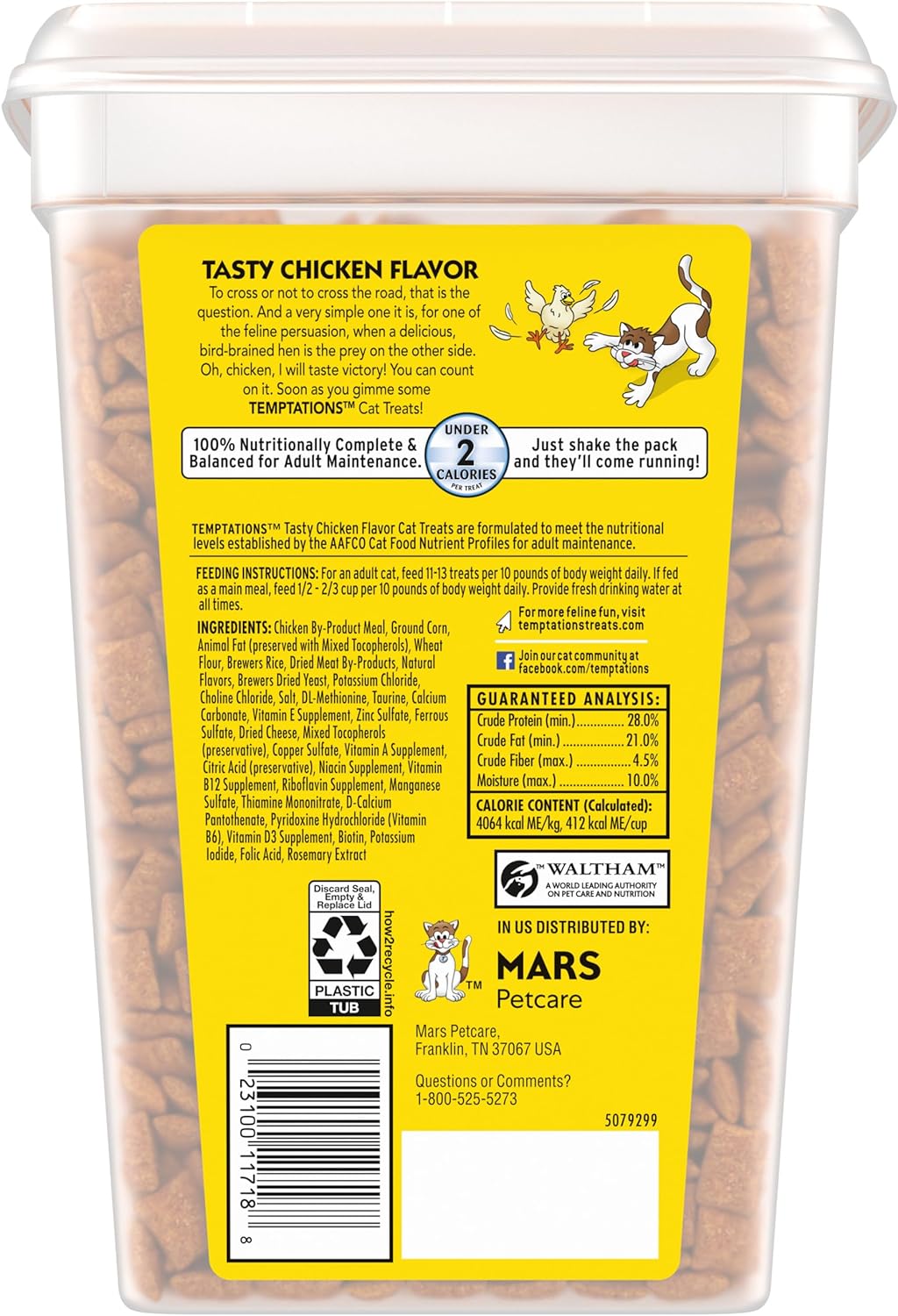 TEMPTATIONS Classic Crunchy and Soft Cat Treats Tasty Chicken Flavor, 30 oz. Tub
