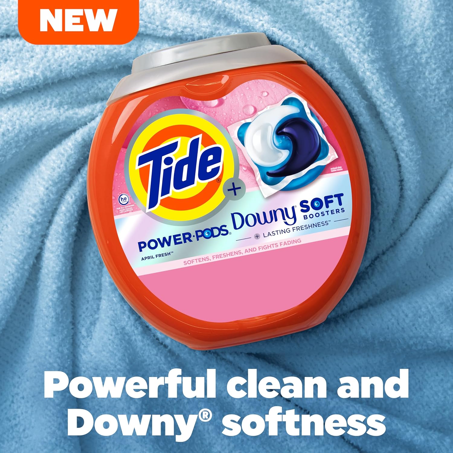 Tide Power PODs 2-in-1 Laundry Detergent Pacs with Downy Soft Boosters, Lasting Freshness with April Fresh Scent, 45 Count, Tide Laundry Detergent, Washing Detergent