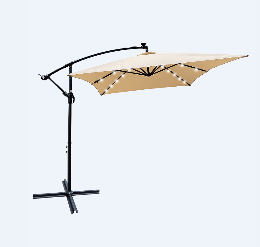 W656127034 26 lamp rectangular outdoor terrace umbrella anthracite outdoor table lamp solar umbrella 2x3M solar lamp umbrella LED lighting sunshade 6 rib umbrella crank