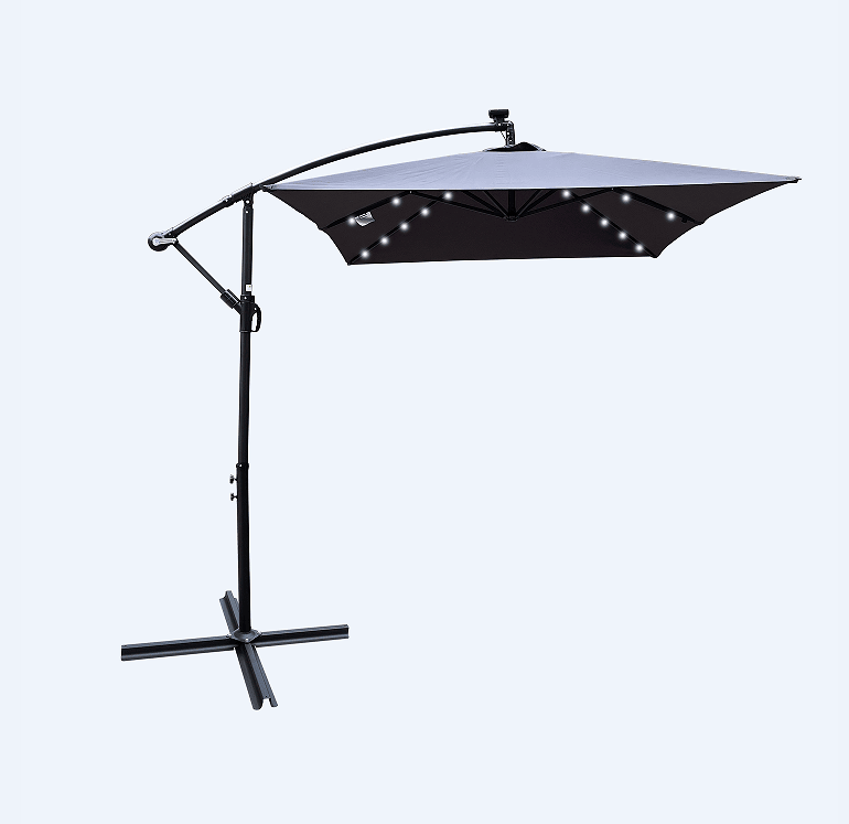 W656127034  26 lamp rectangular outdoor terrace umbrella anthracite outdoor table lamp solar umbrella 2x3M solar lamp umbrella LED lighting sunshade 6 rib umbrella crank