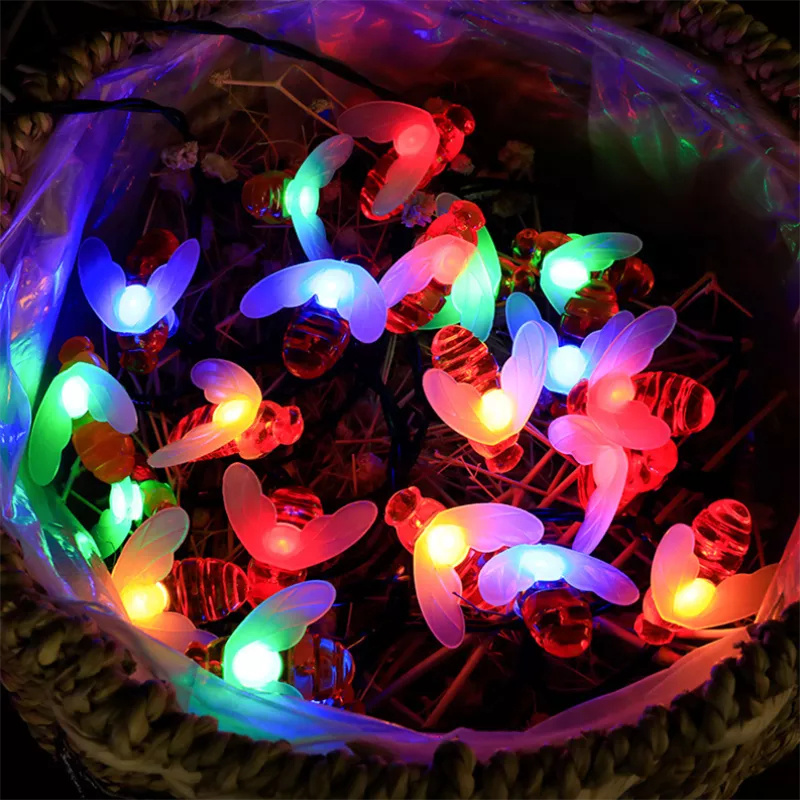 Solar String Lights Outdoor Waterproof Simulation Honey Bees Lamp Fairy Lights with 8 Lighting Decor for Garden Xmas Decorations