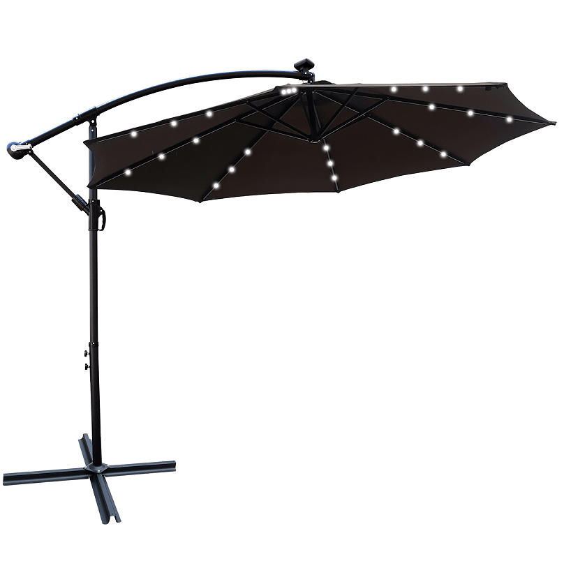 W65627956  Outdoor exposed table lamp Solar umbrella 10 feet Solar lamp umbrella LED lighting umbrella 8 rib umbrella crank / cross base Burgundy Solar lamp umbrella Outdoor / garden / yard sola