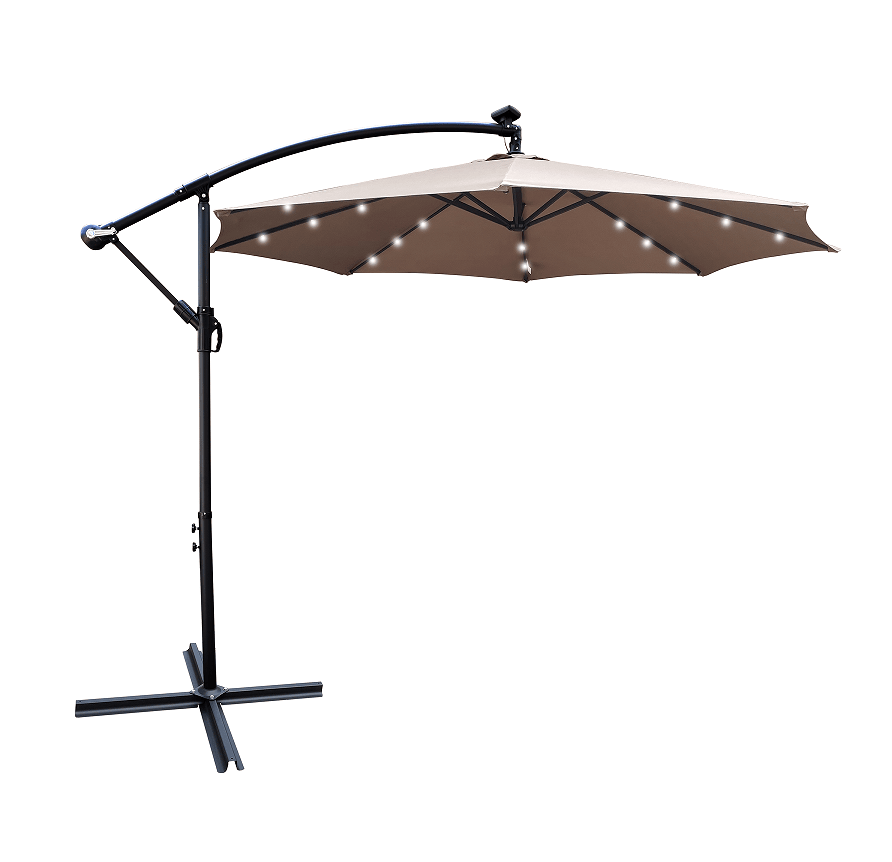 W65642335  Outdoor Dew Table Lamp Solar Umbrella 10 ft Solar Light Umbrella LED Lighting Umbrella 8 rib umbrella crank / Cross Base Lemon Green Solar Light Umbrella Outdoor