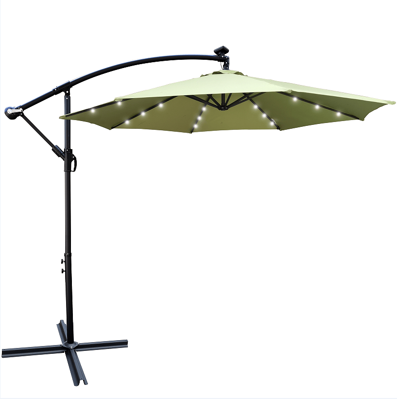W65642335  Outdoor Dew Table Lamp Solar Umbrella 10 ft Solar Light Umbrella LED Lighting Umbrella 8 rib umbrella crank / Cross Base Lemon Green Solar Light Umbrella Outdoor