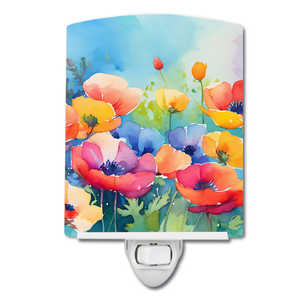 NEW Anemones in Watercolor Ceramic Night Light Compact, UL-Certified, Ideal for Bedroom, Bathroom, Nursery, Hallway, Kitchen, 6x4x3, Multicolor