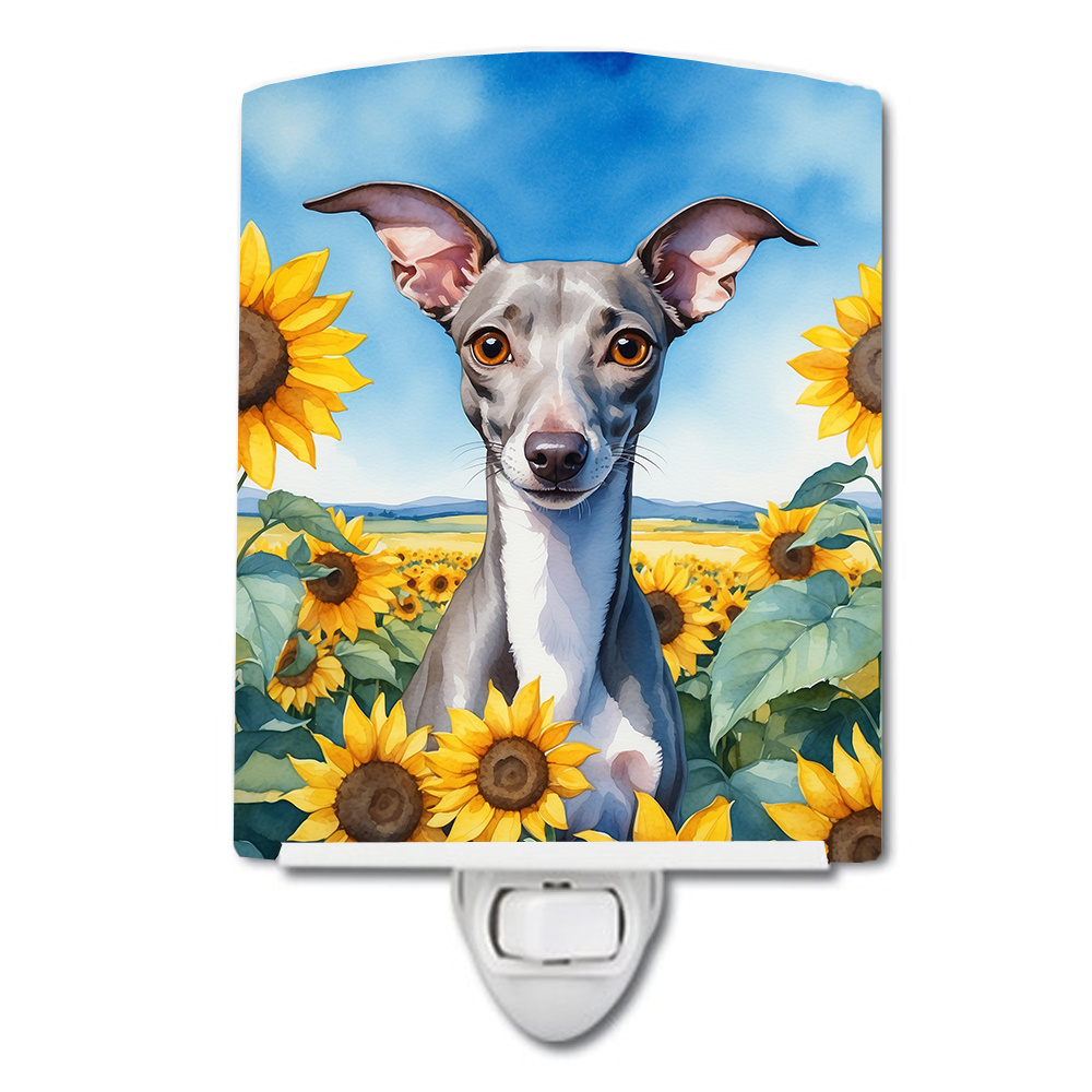 NEW Italian Greyhound in Sunflowers Ceramic Night Light Compact, UL-Certified, Ideal for Bedroom, Bathroom, Nursery, Hallway, Kitchen, 6x4x3, Multicolor
