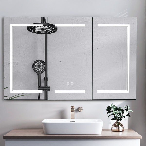 FCH 48*28in OZON Board; 1 Door; 2 Layers; Led Light; Anti-Fog; Three-Color Lighting; Brightness Adjustment; Power-Off Memory; With 2 Plugs; 2 USB Ports; Bathroom Wall Cabinet; Black