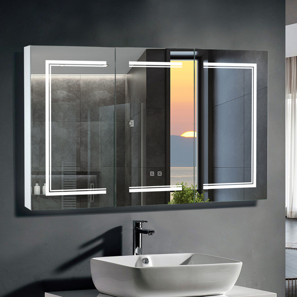 FCH 48*28in OZON Board; 1 Door; 2 Layers; Led Light; Anti-Fog; Three-Color Lighting; Brightness Adjustment; Power-Off Memory; With 2 Plugs; 2 USB Ports; Bathroom Wall Cabinet; White