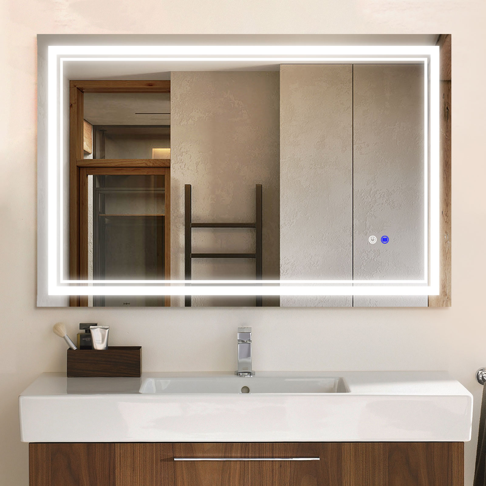 LED Lighted Bathroom Wall Mounted Mirror with High Lumen+Anti-Fog Separately Control+Dimmer Function