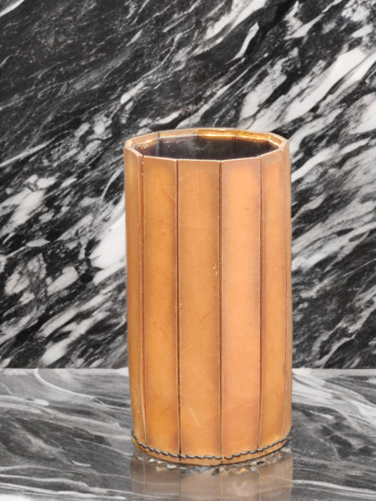 Eight Inch Leather Slat Design Vase