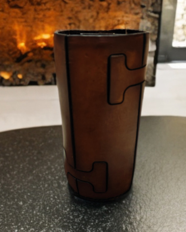Handcrafted 8 inch Brown Leather Vase