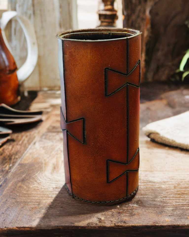 Handcrafted 8 inch Leather Vase