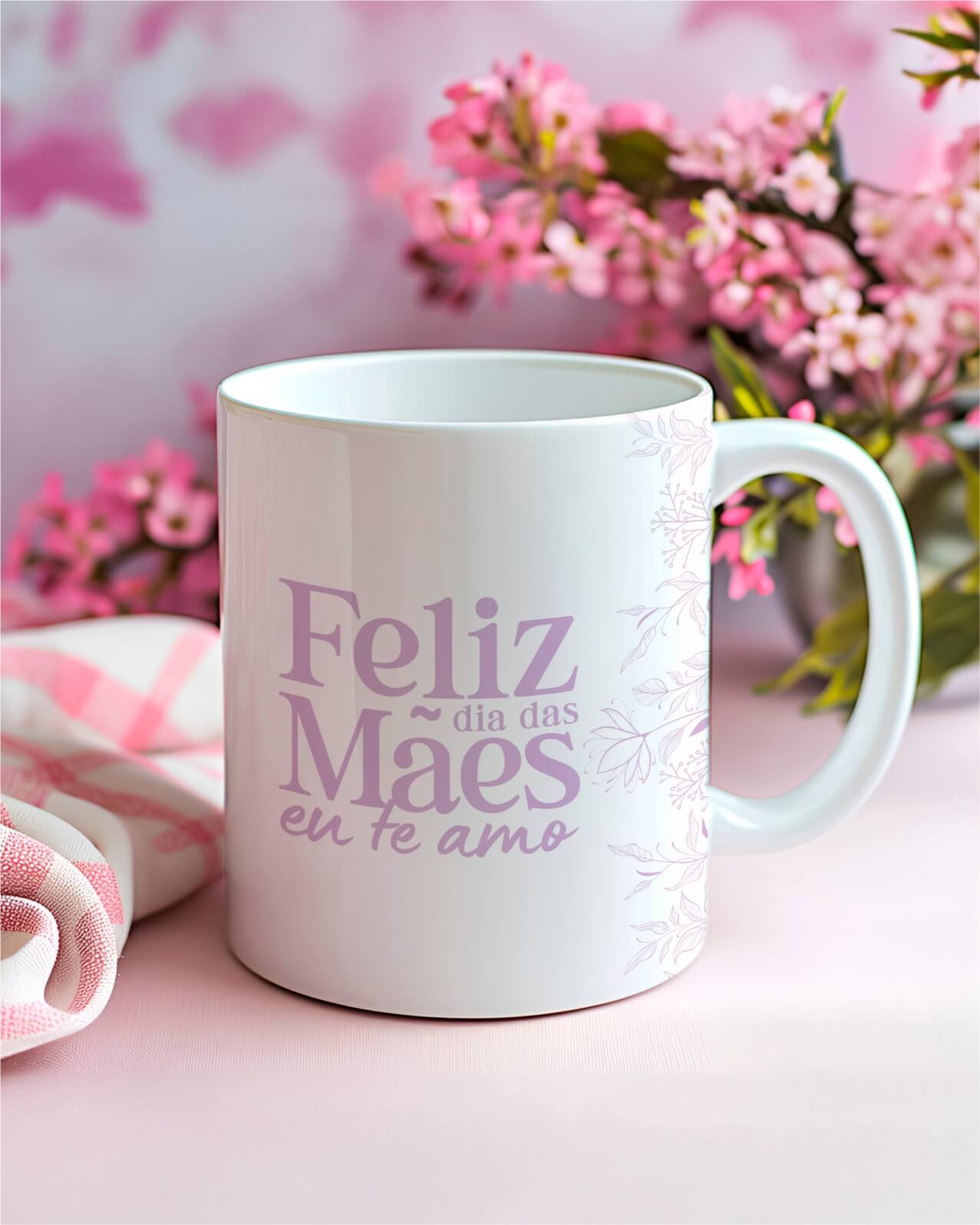 Caneca de Dia das Mães Floral com Frase