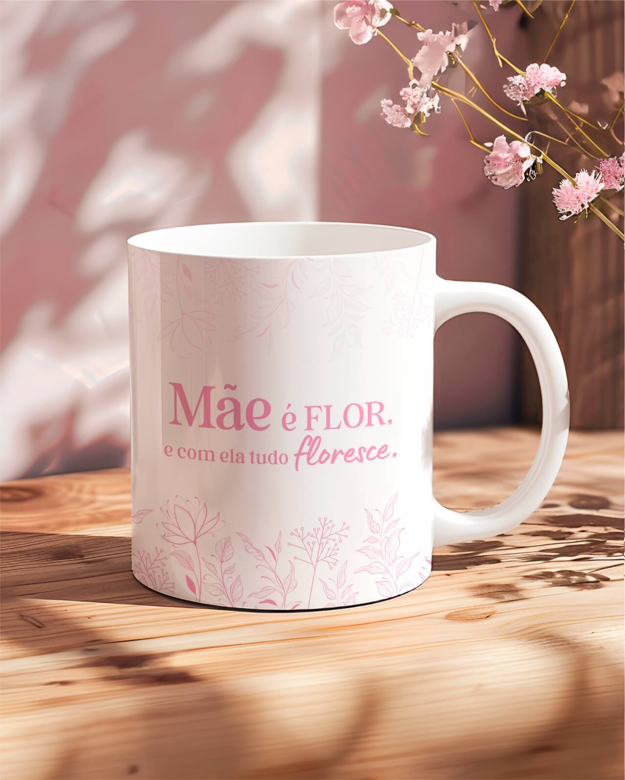Caneca de Dia das Mães Floral com Frase