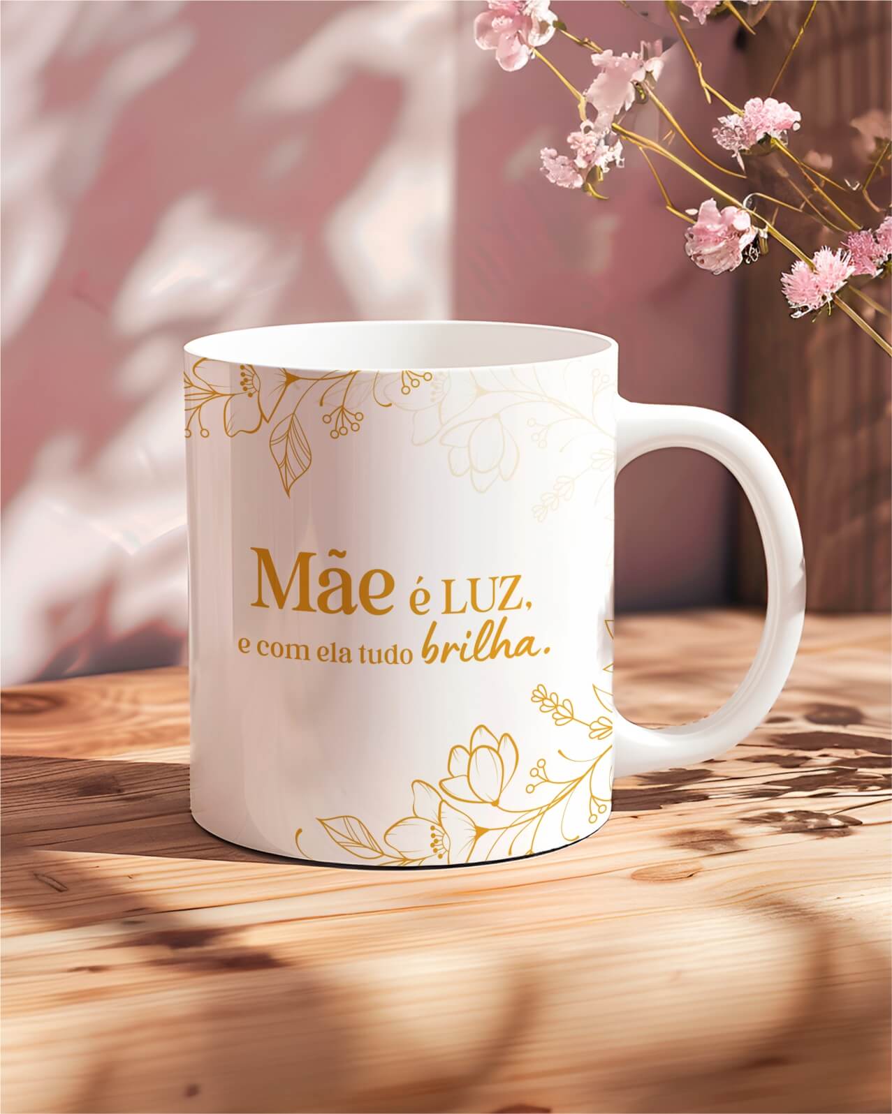 Caneca de Dia das Mães Floral com Frase