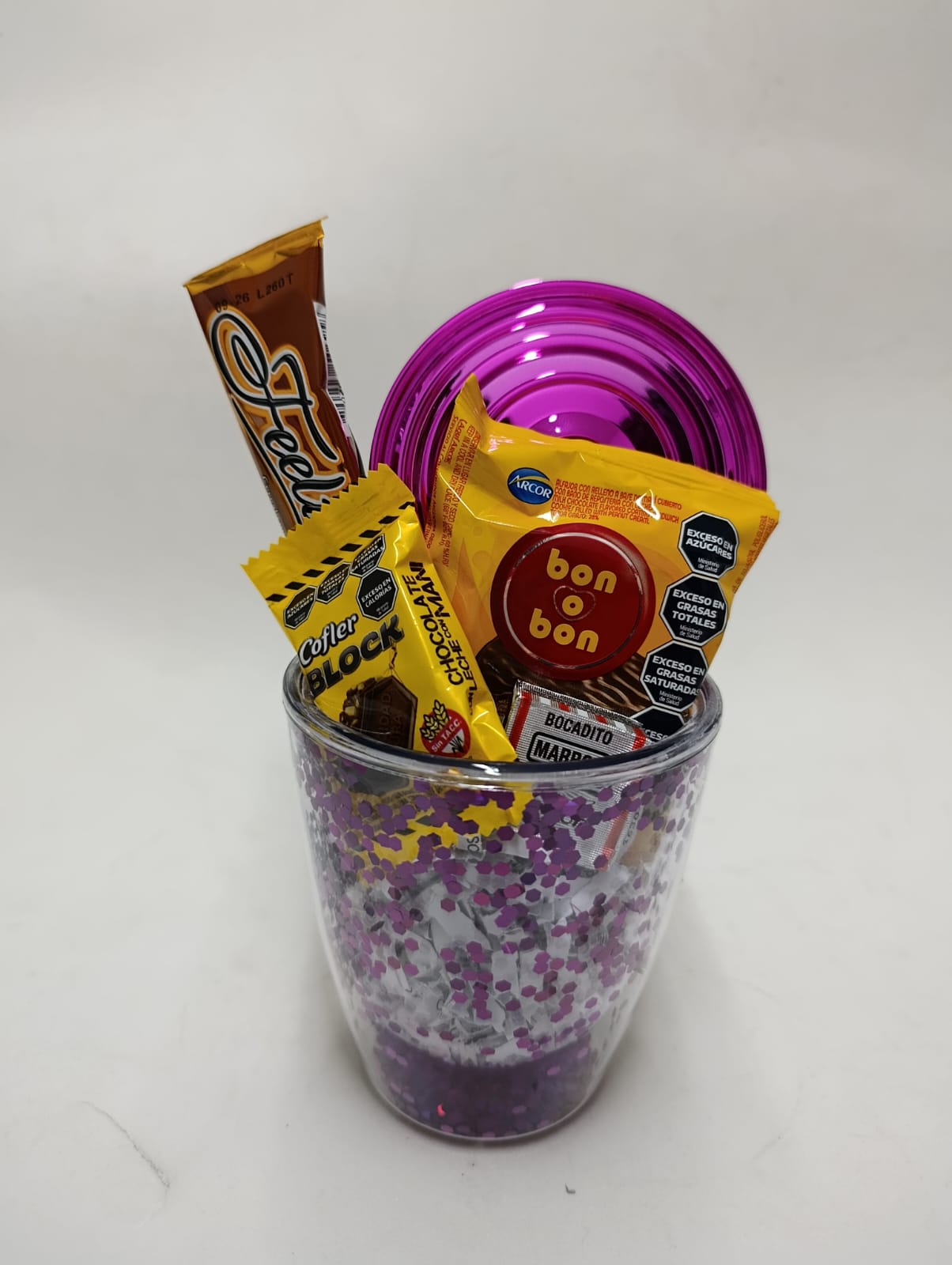 Vaso Acrílico con Brillos y tapa