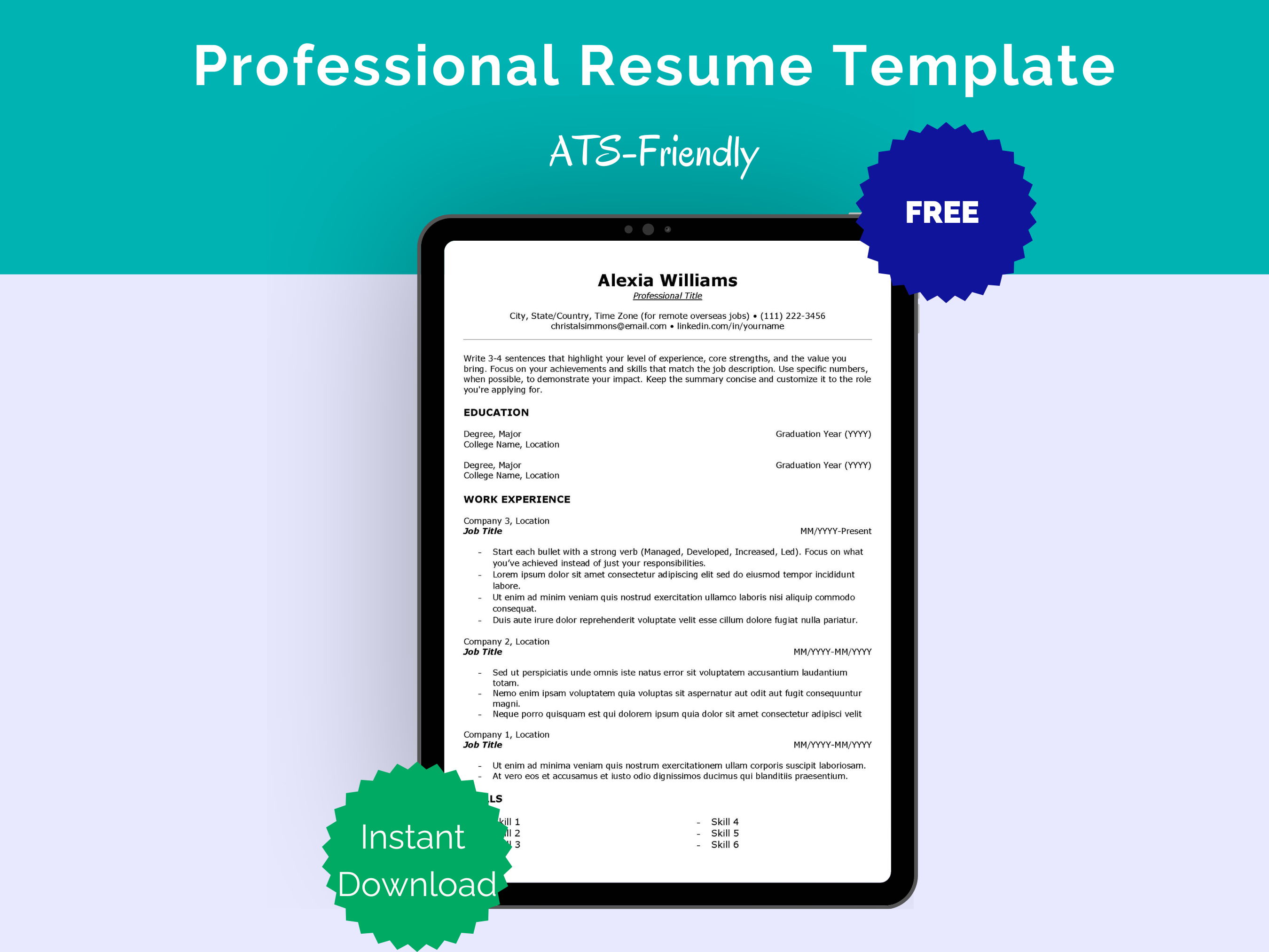 Classic Resume Template | Alexia