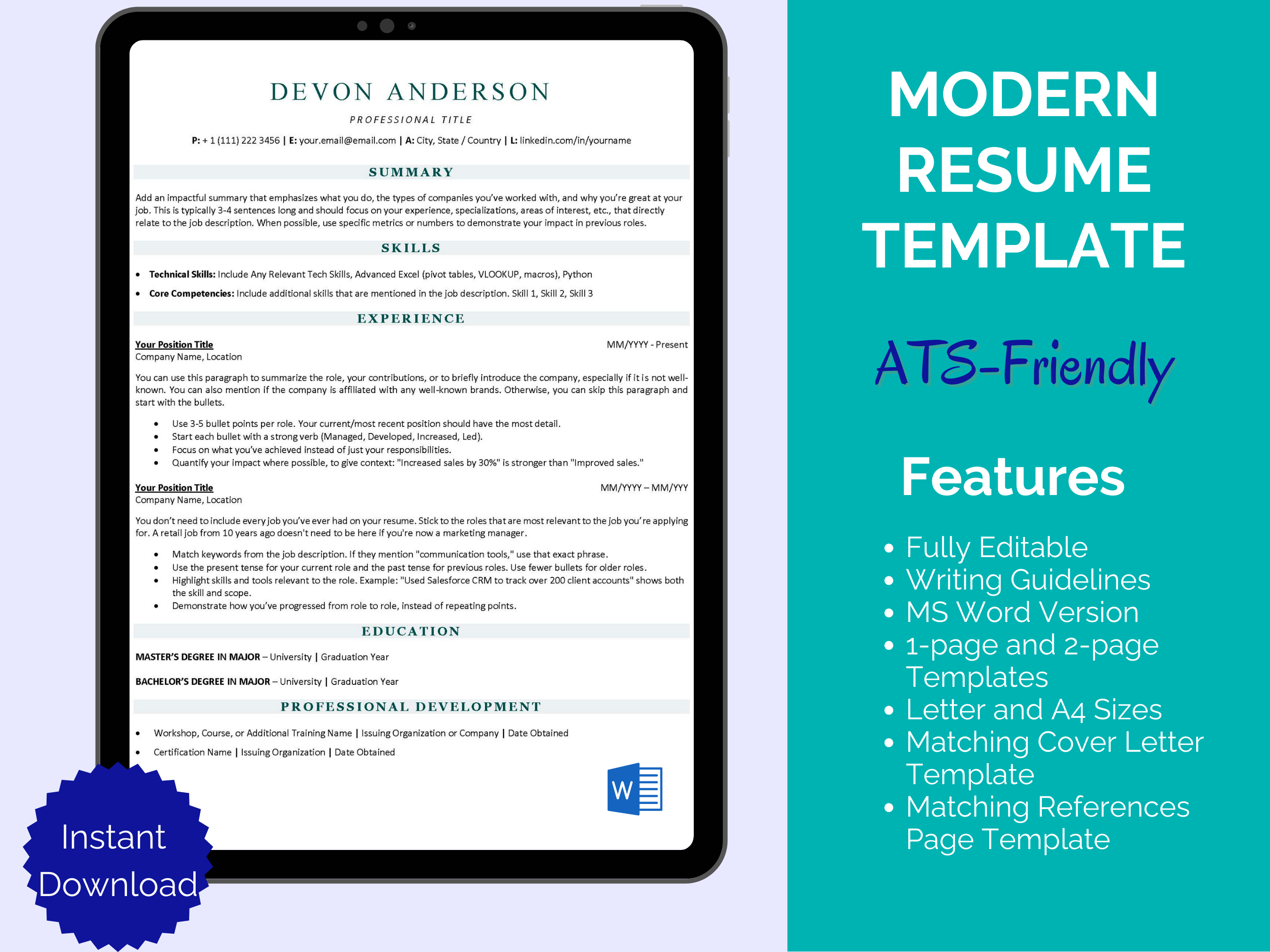Modern Resume Template | Devon