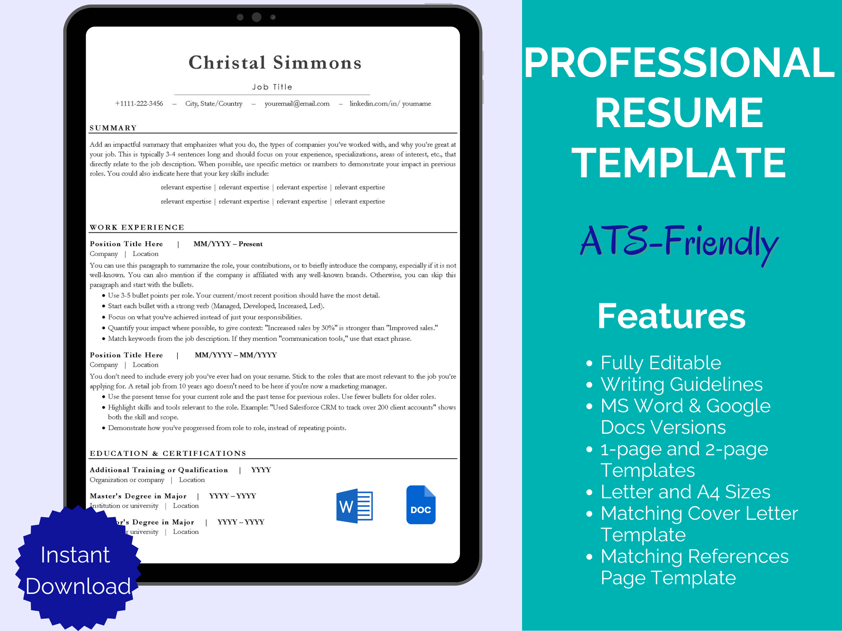 Corporate Resume Template | Christal