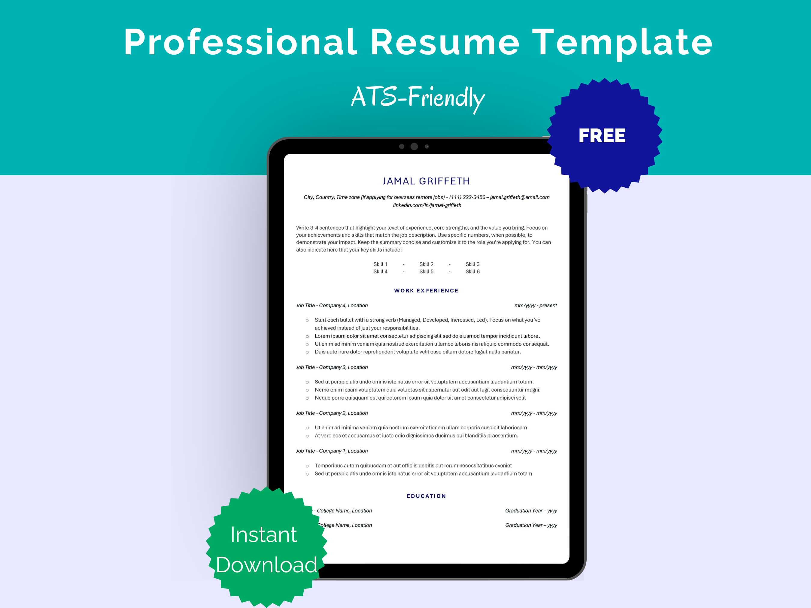 Clean Resume Template | Jamal