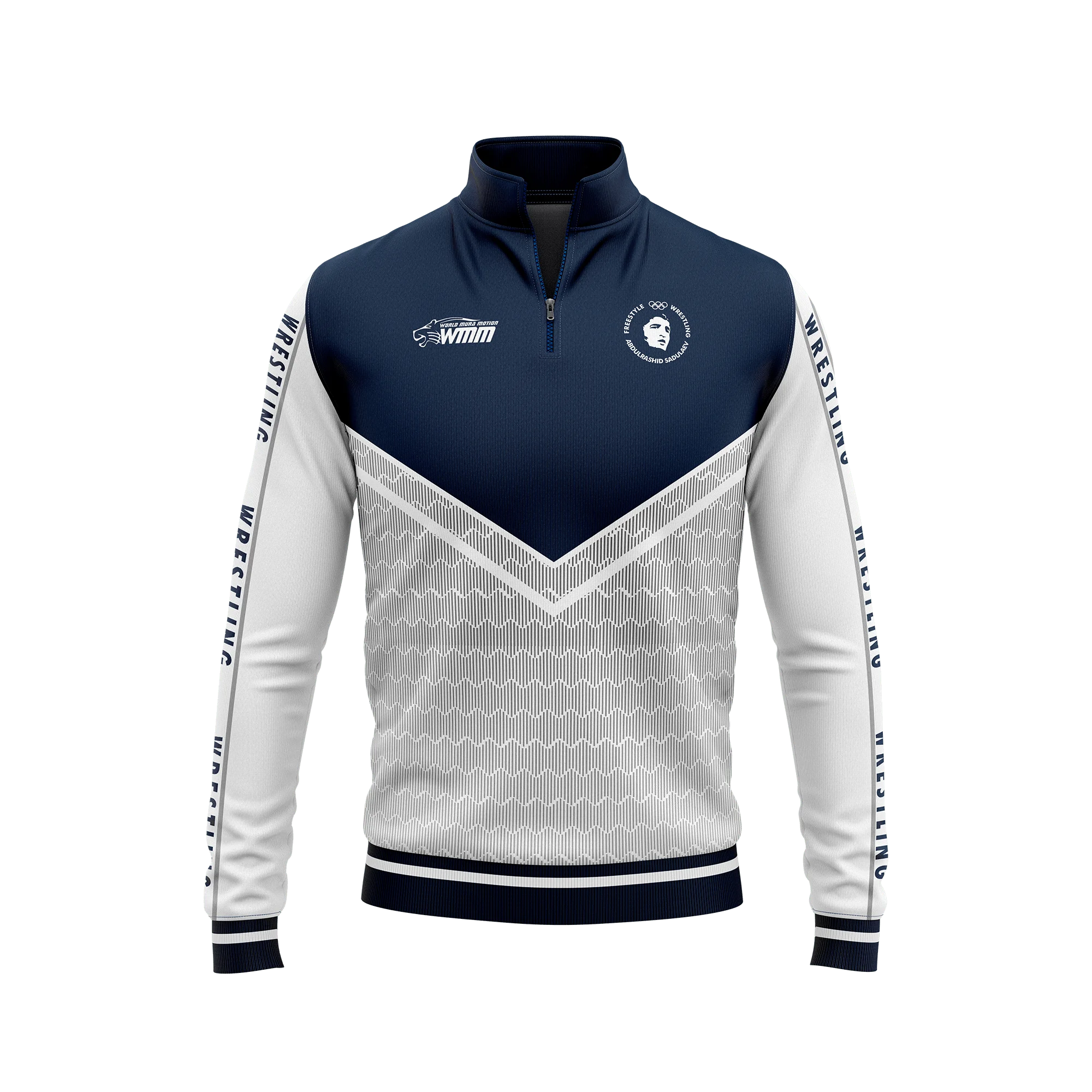 Sweat-shirt zippé blanc et bleu SADULAEV