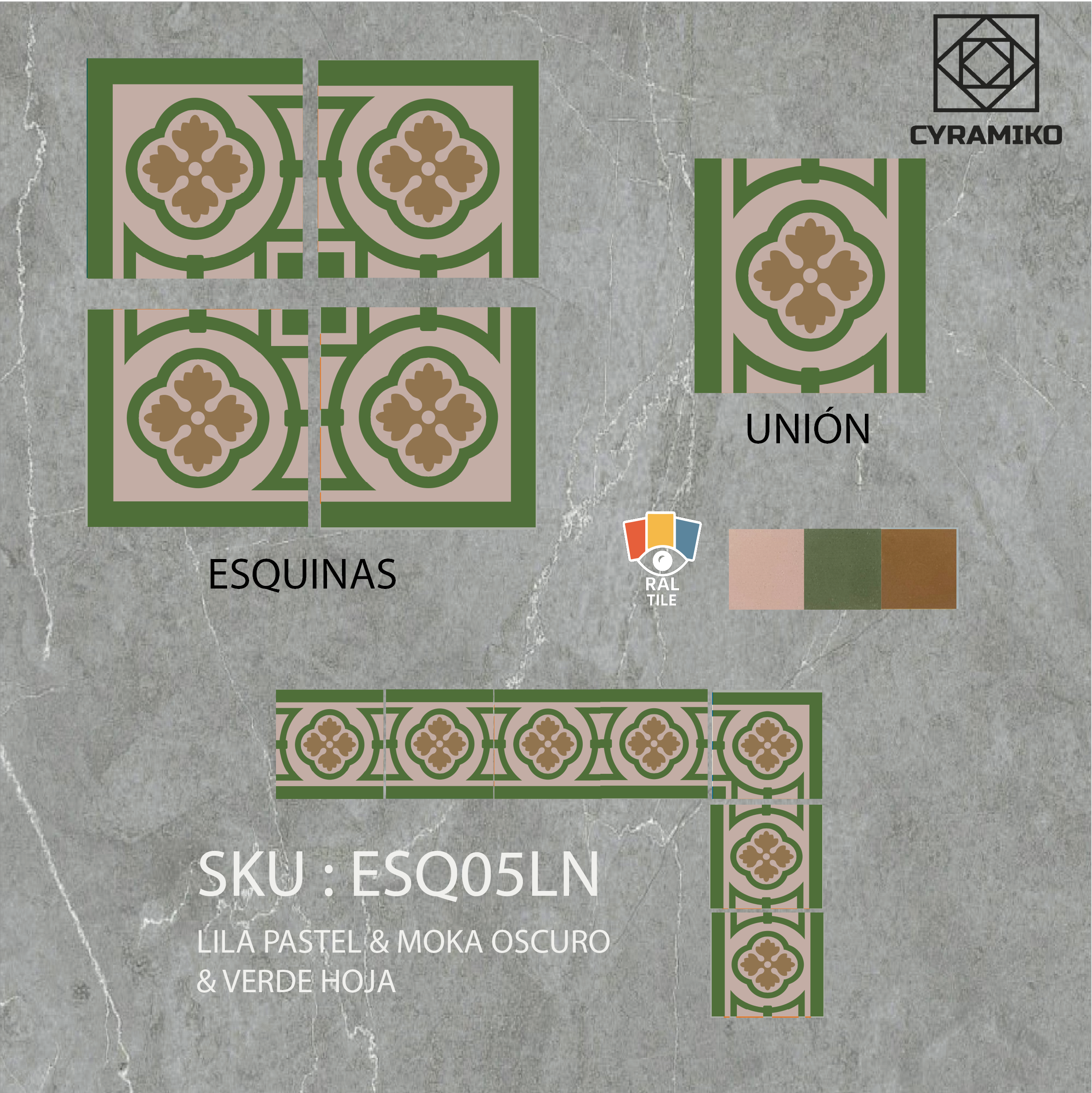 ESQ05LN - LILA PASTEL & VERDE HOJA & MOKA OSCURO