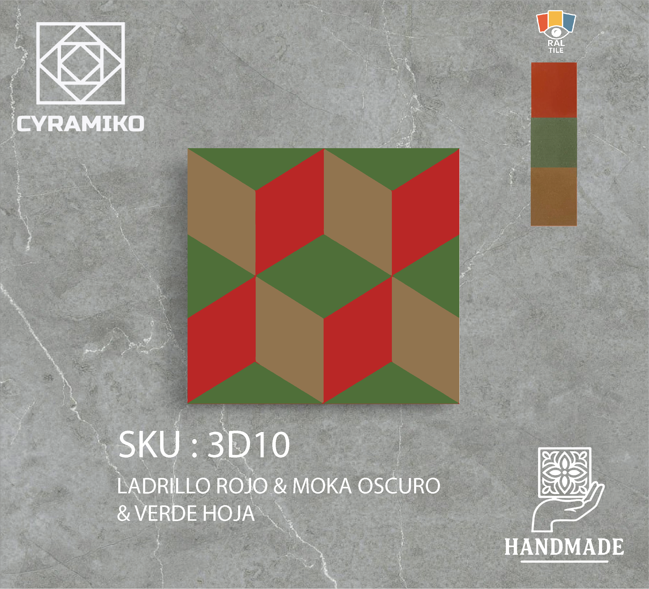 3D10 - LADRILLO ROJO & MOKA OSCURO & VERDE HOJA