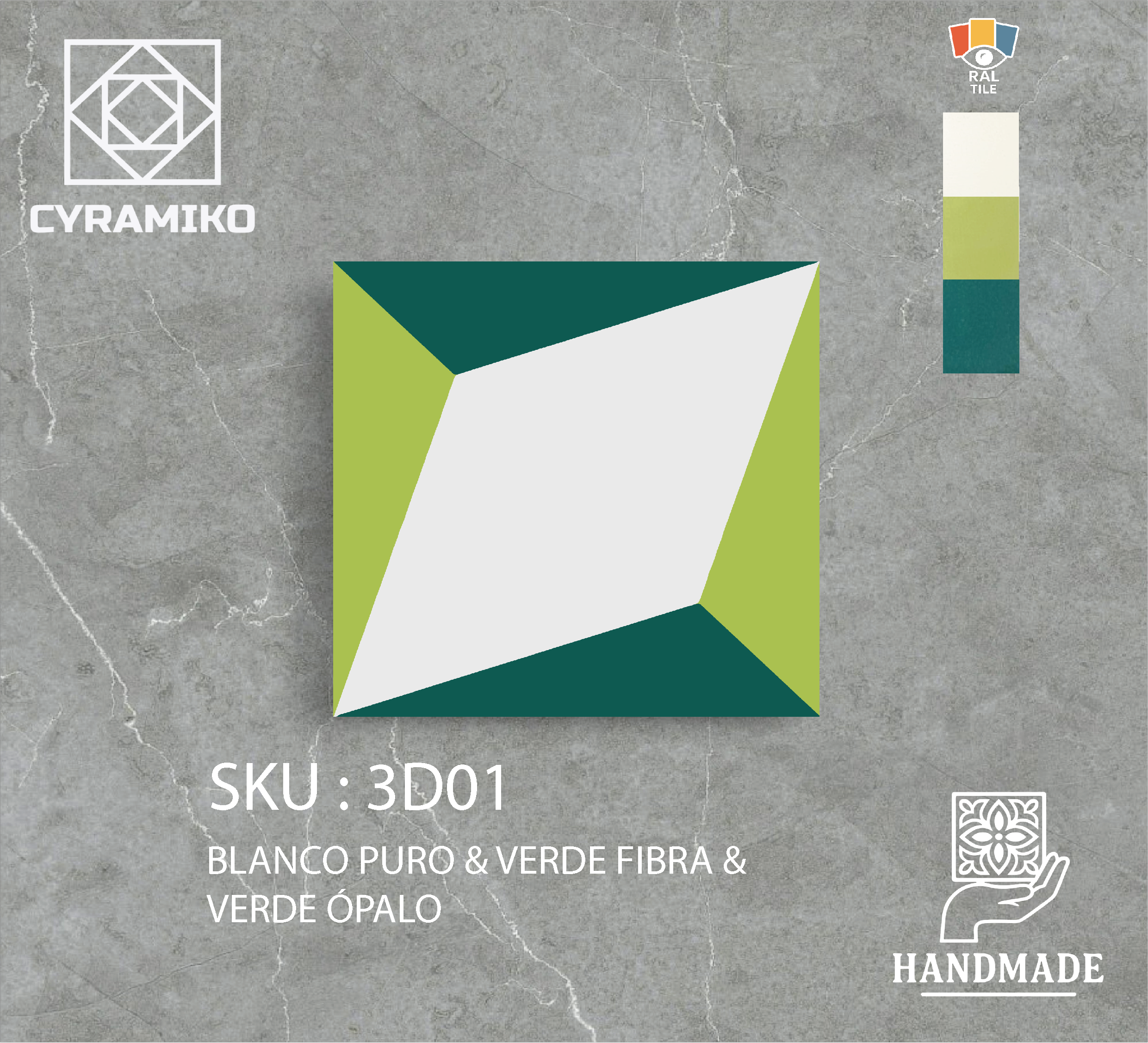 3D01 - BLANCO PURO & VERDE FIBRA & VERDE ÓPALO