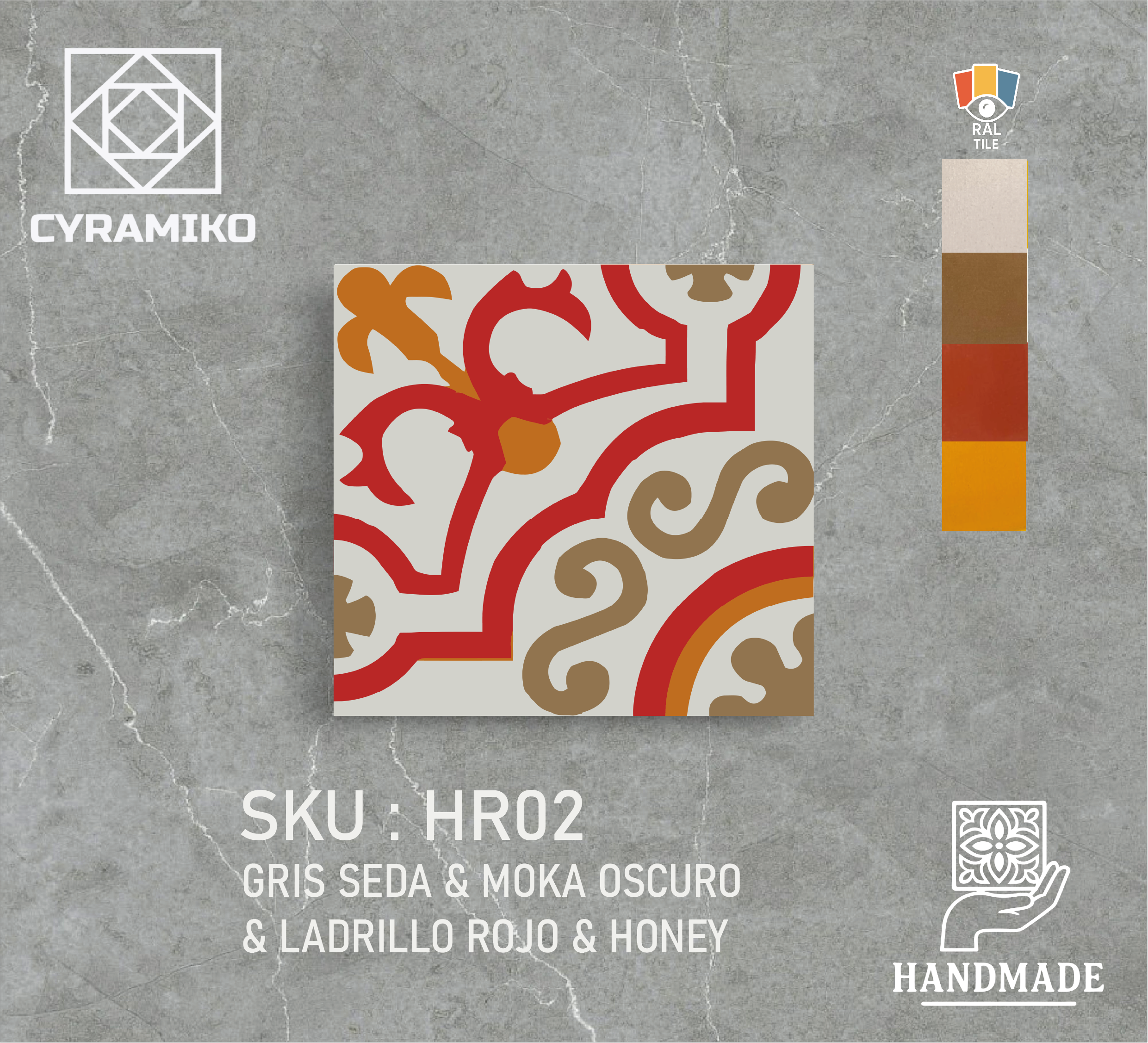 HR02 - GRIS SEDA & LADRILLO ROJO & MOKA OSCURO & HONEY