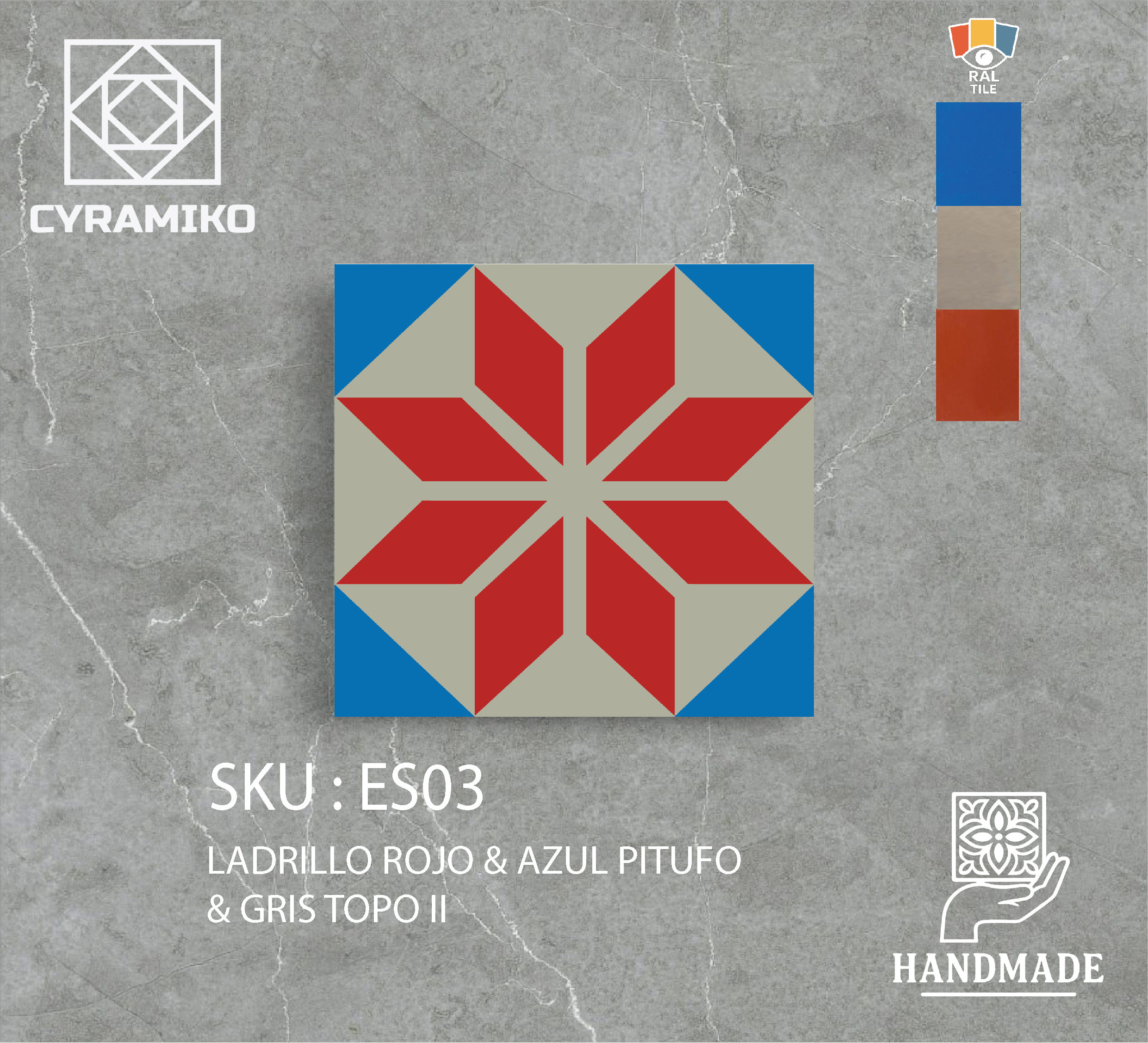 ES03 - LADRILLO ROJO  & AZUL PITUFO & GRIS TOPO II