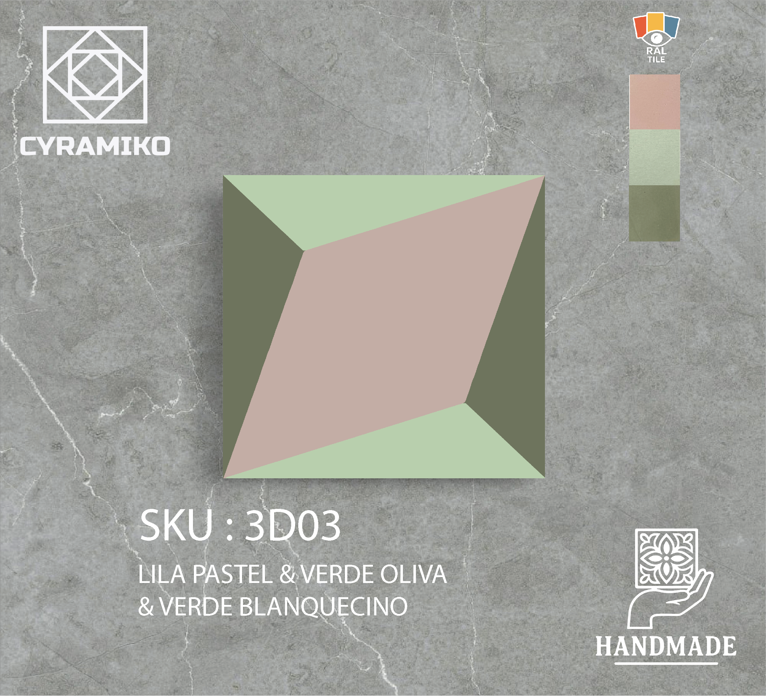 3D03 - LILA PASTEL & VERDE BLANQUECINO & VERDE OLIVA