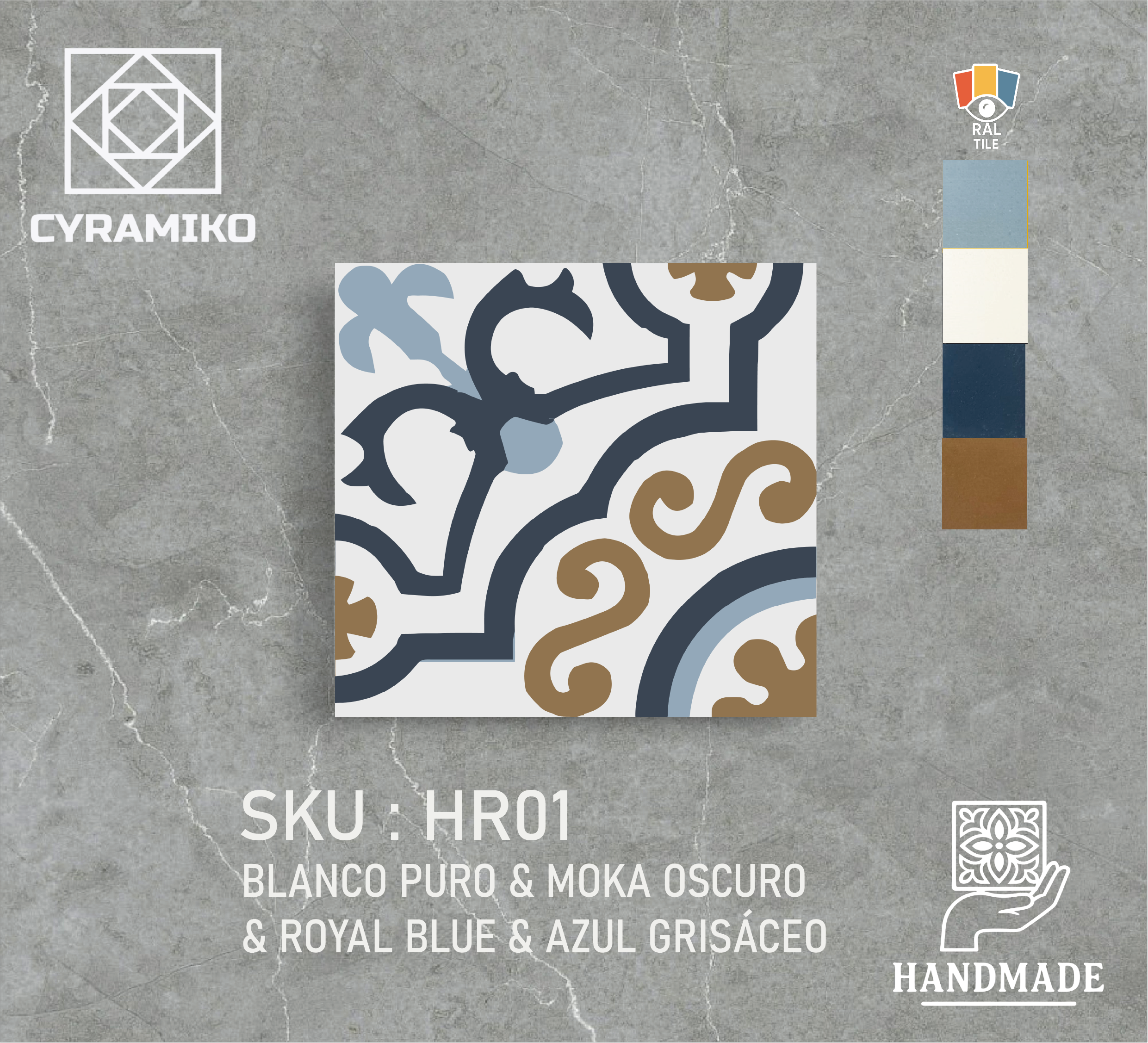 HR01 - BLANCO PURO & MOKA OSCURO & ROYAL BLUE & AZUL GRISÁCEO