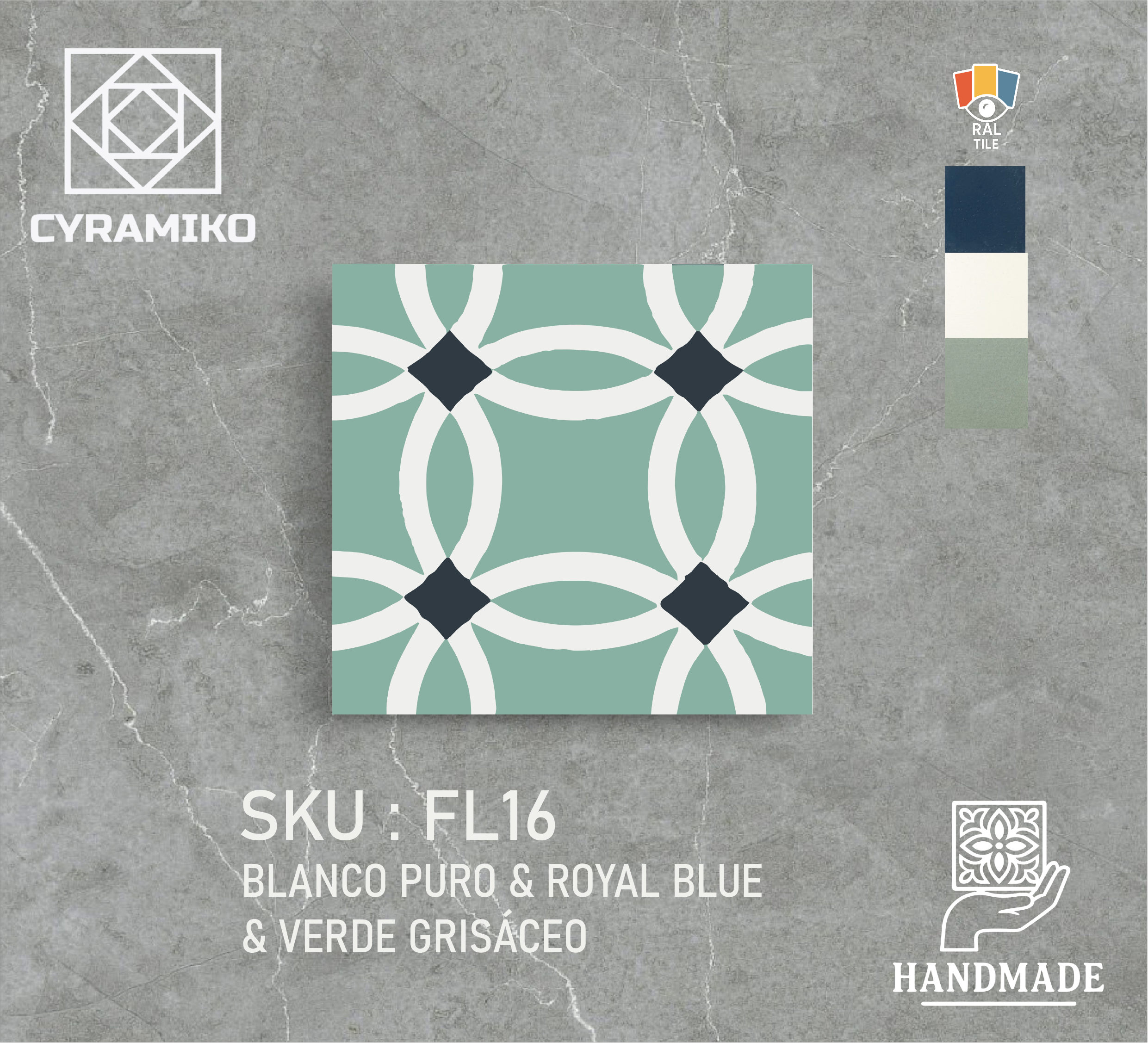 FL16 - ROYAL BLUE & BLANCO PURO & VERDE GRISÁCEO