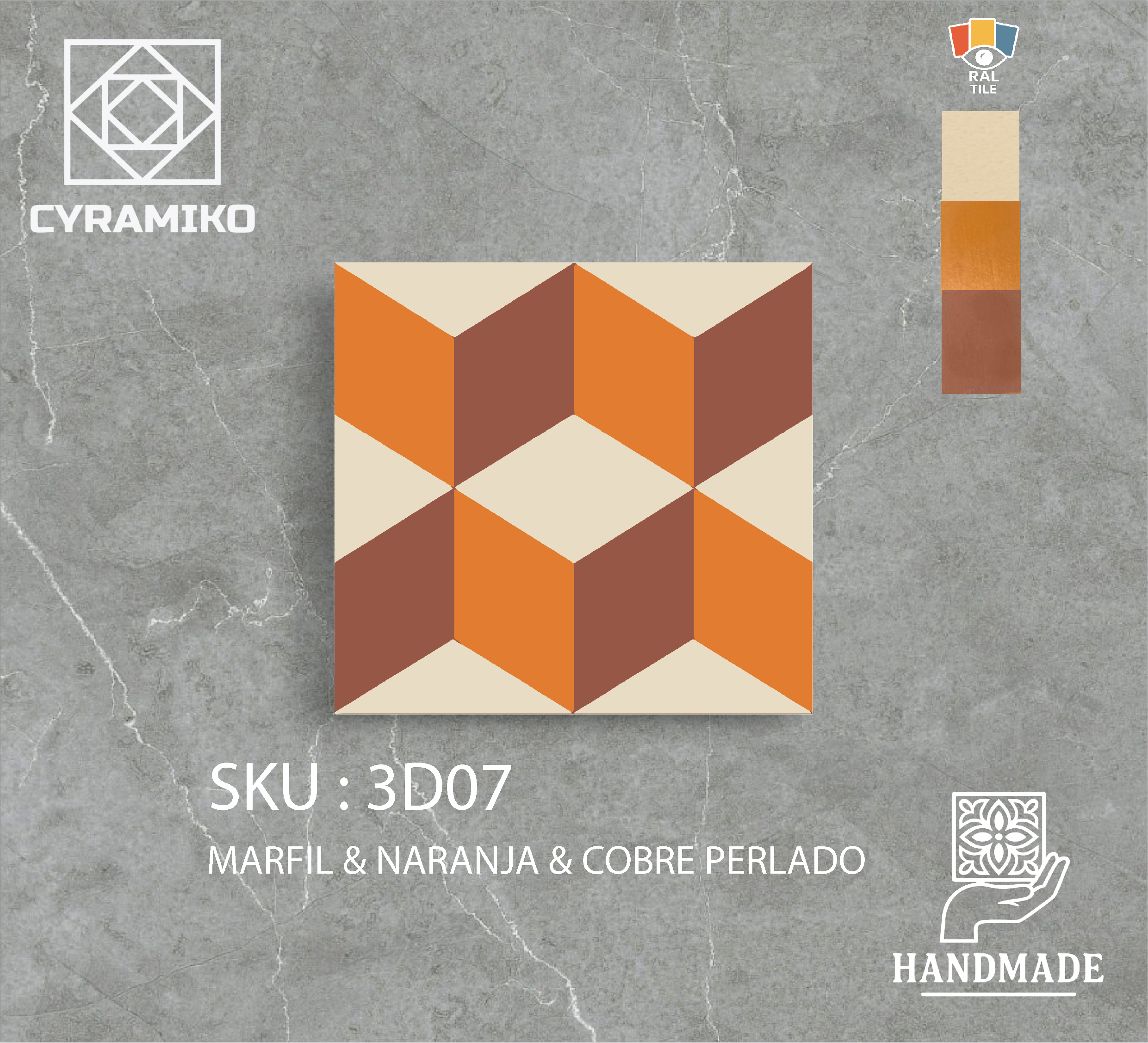 3D07 - MARFIL & NARANJA & COBRE PERLADO