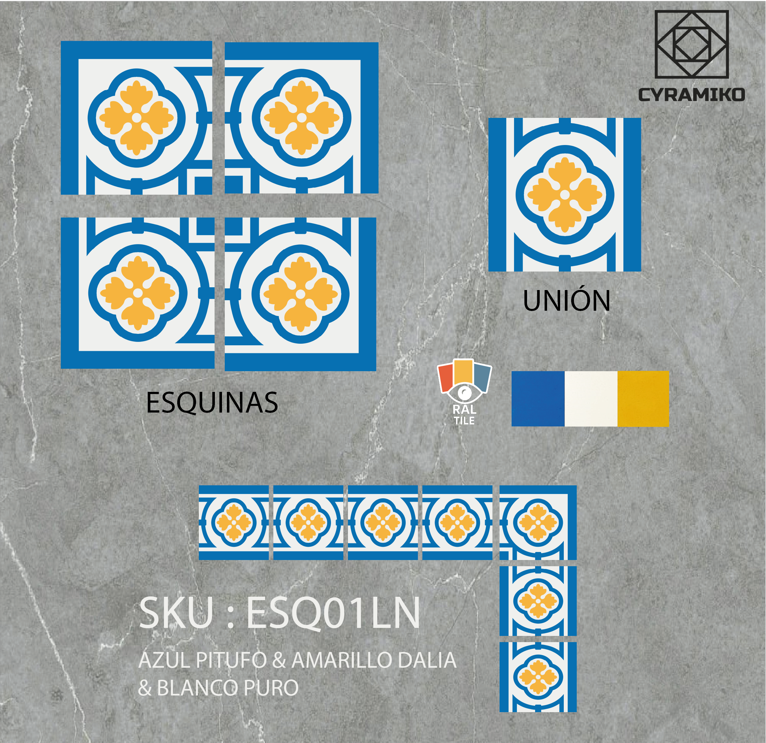 ESQ01LN - AZUL PITUFO & BLANCO PURO & AMARILLO DALIA