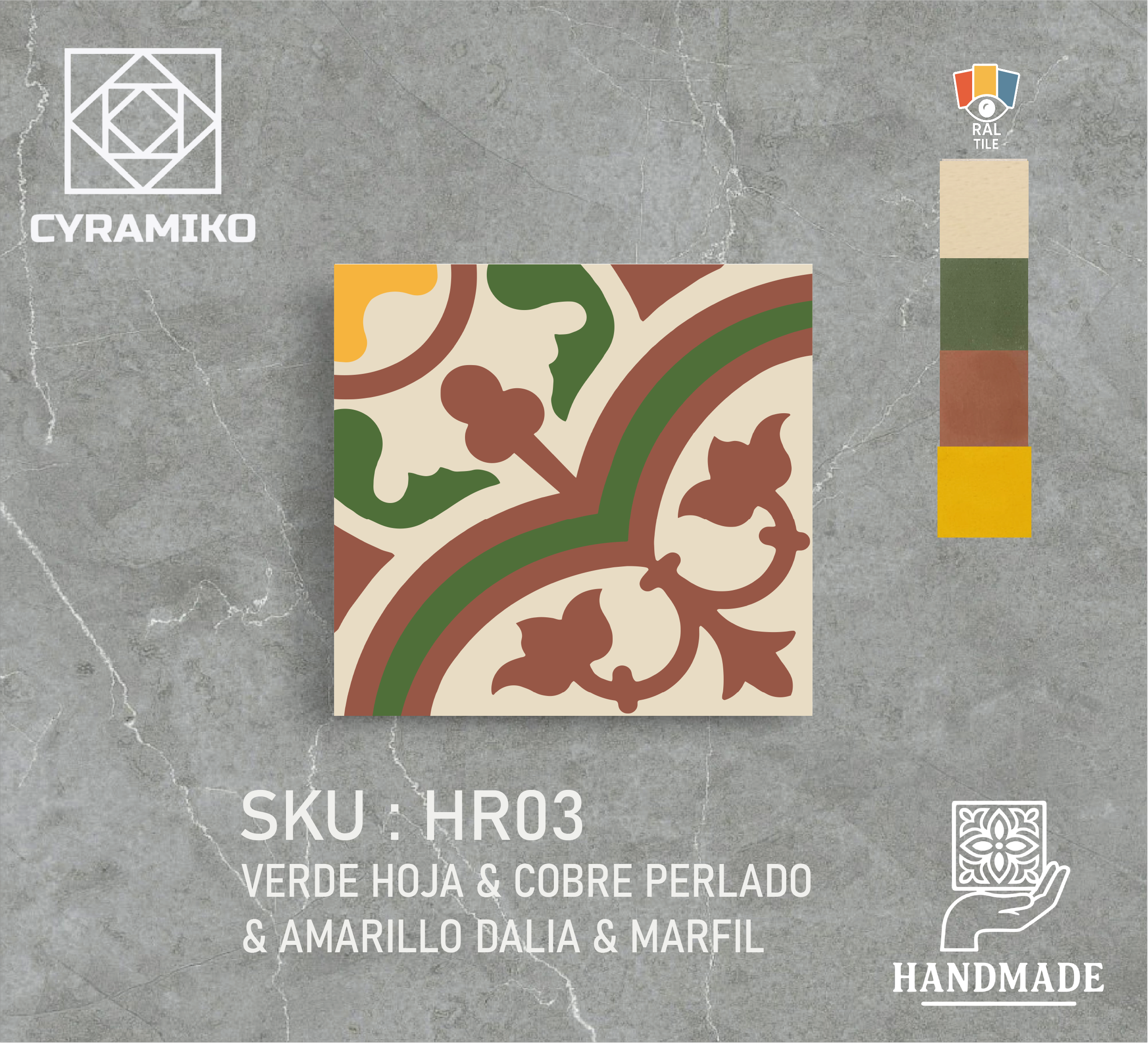 HR03 - VERDE HOJA & COBRE PERLADO & AMARILLO DALIA & MARFIL