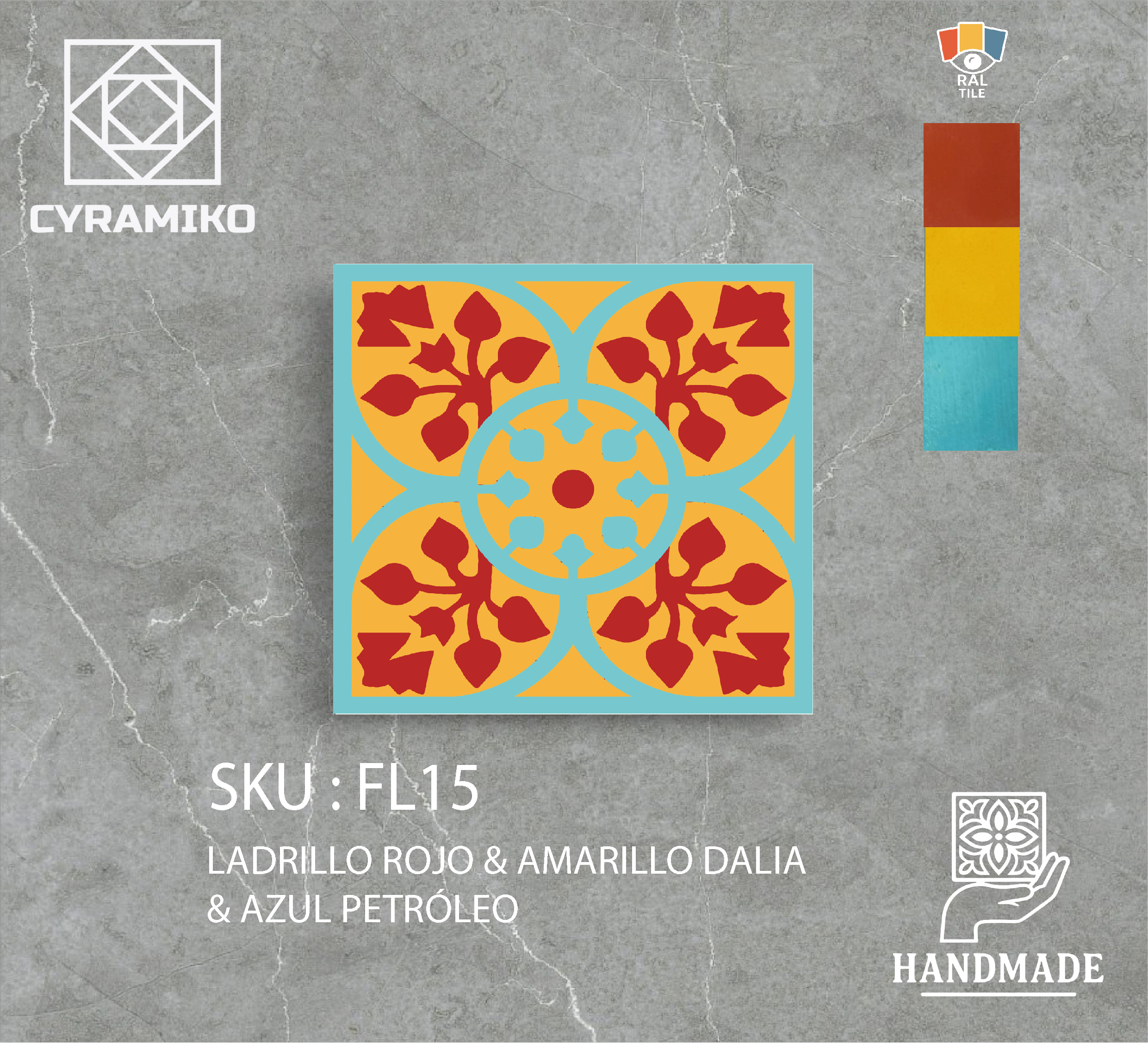 FL15 - AZUL PETRÓLEO & AMARILLO DALIA & LADRILLO ROJO