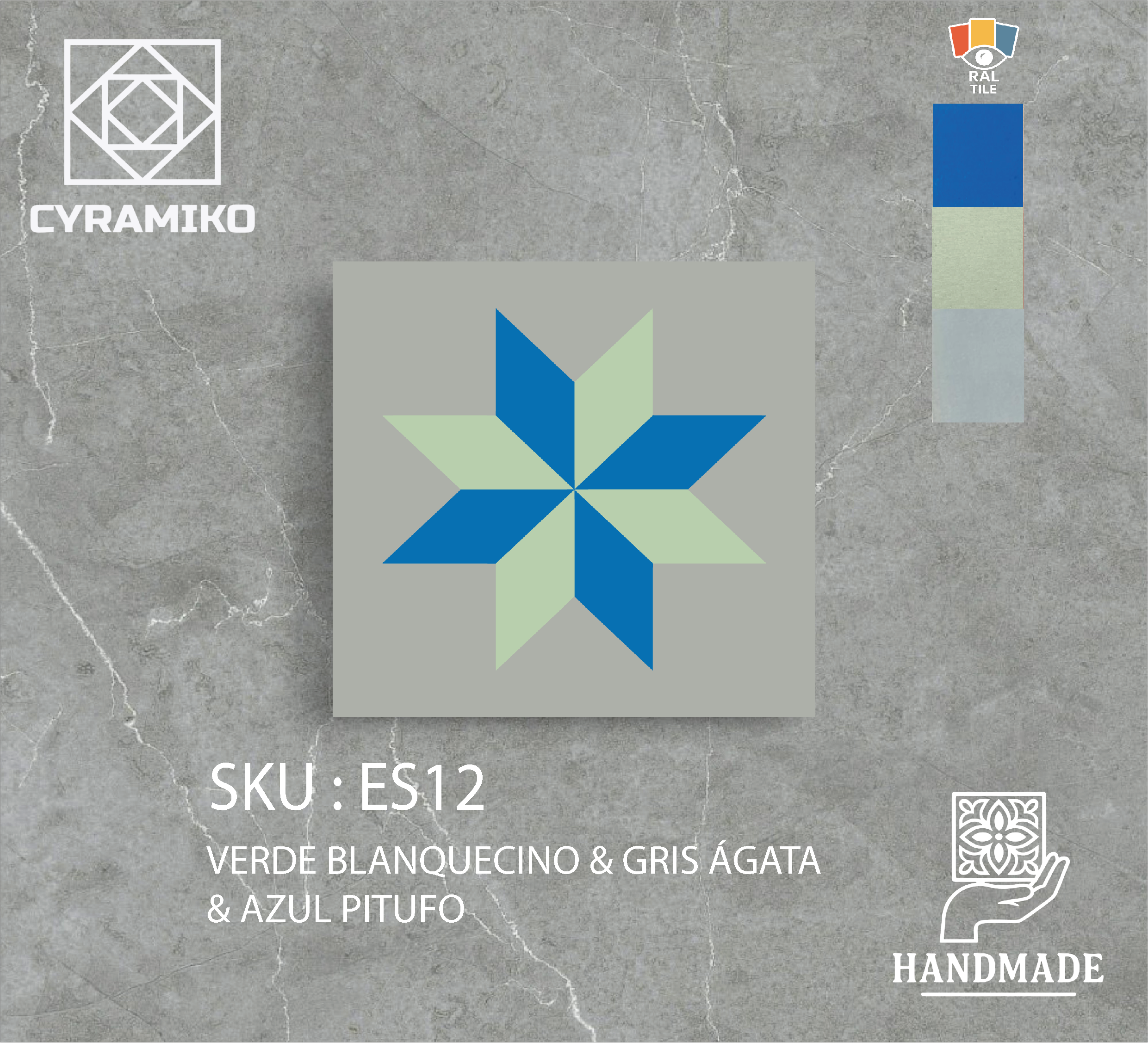 ES12 - VERDE BLANQUECINO & GRIS ÁGATA & AZUL PITUFO