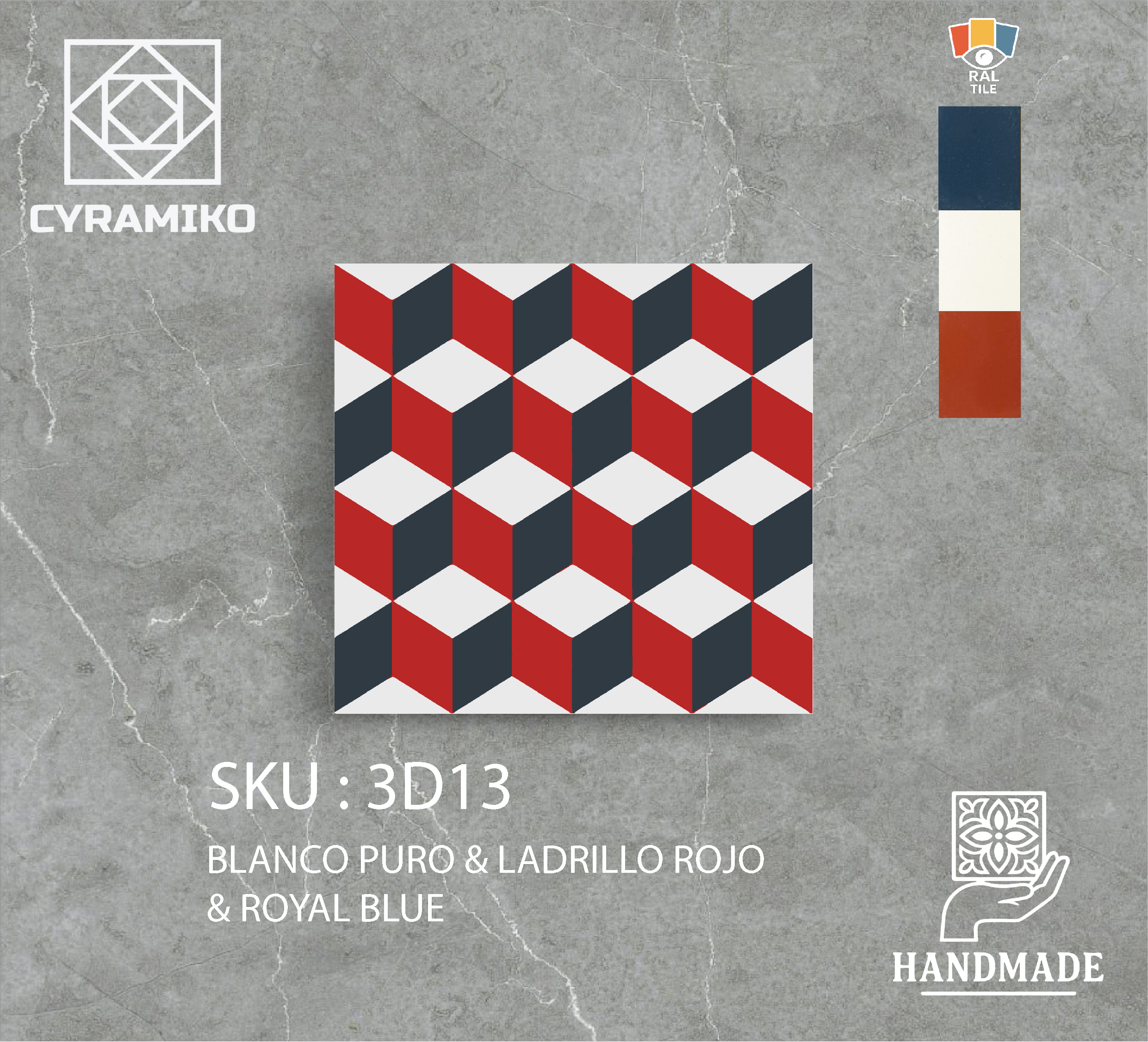 3D13 - ROJO LADRILLO & ROYAL BLUE & BLANCO PURO