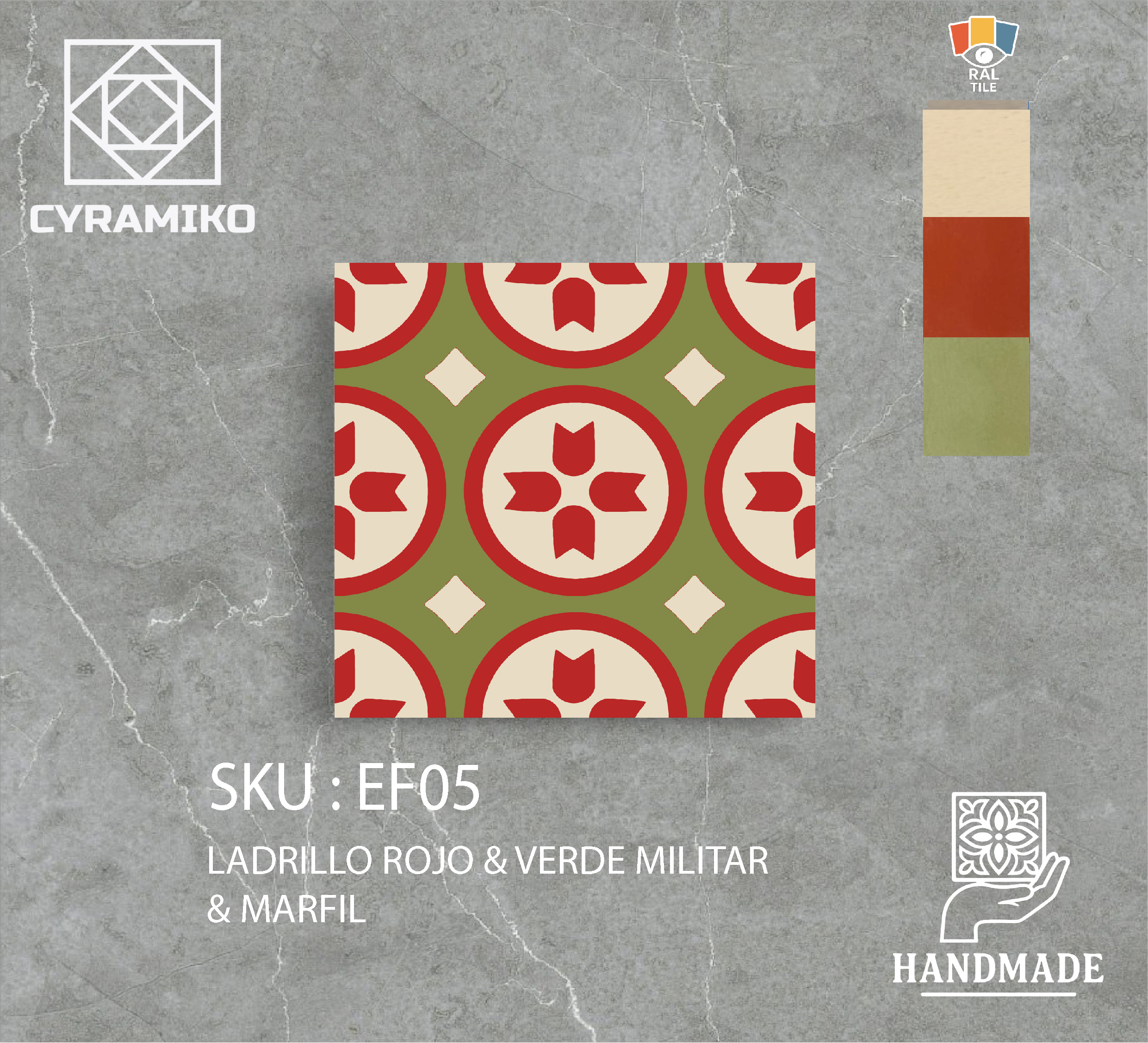 EF05 - LADRILLO ROJO & VERDE MILITAR & MARFIL