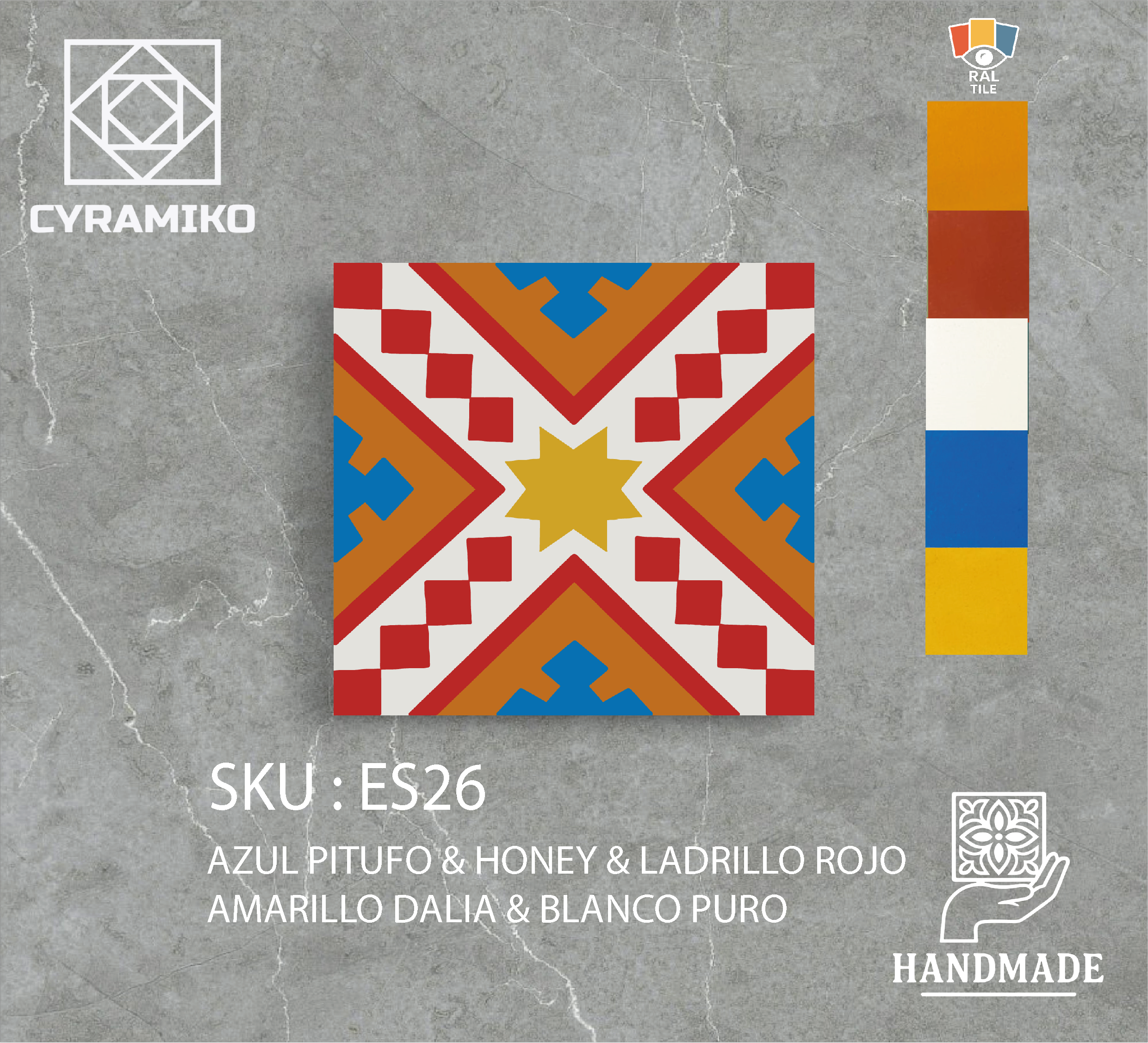 ES26 - AMARILLO DALIA & AZUL PITUFO & HONEY & BLANCO PURO & LADRILLO ROJO