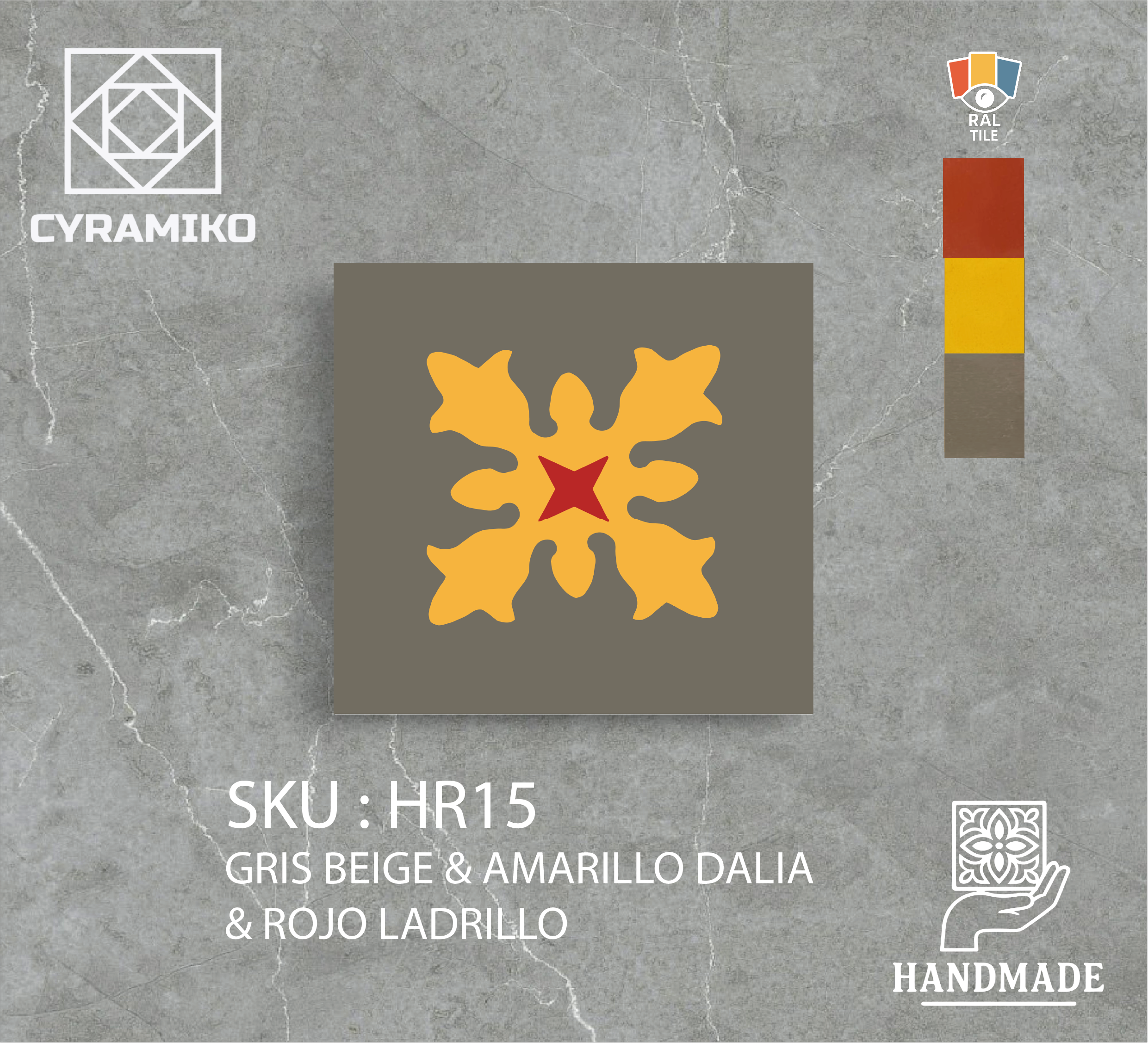 HR15 - GRIS BEIGE & AMARILLO DALIA & LADRILLO ROJO
