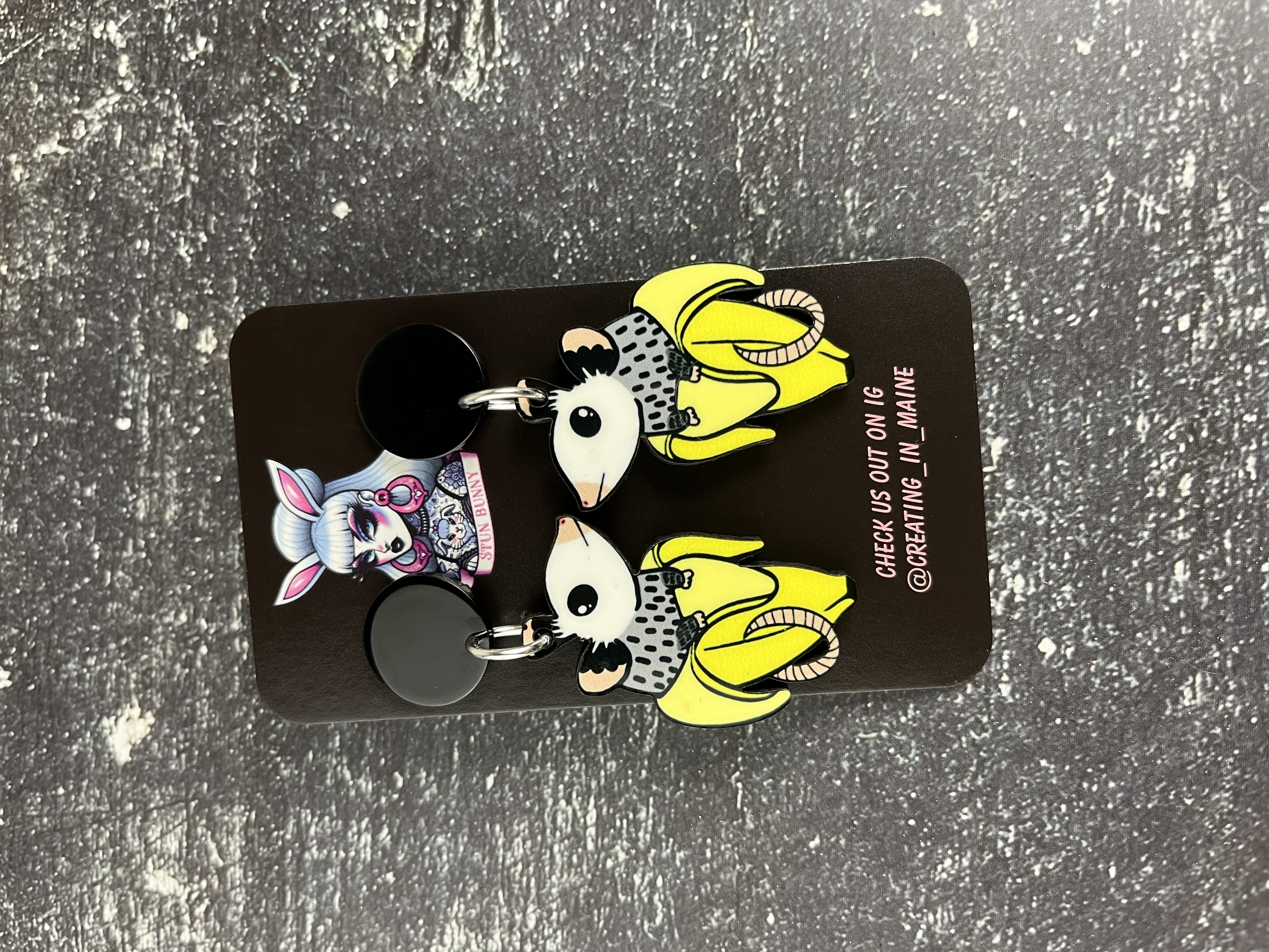 Possum banana earrings