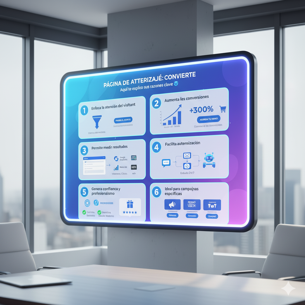 Página de Aterrizaje (Landing Page) es fundamental para cualquier negocio moderno con Agentes Conversacionales IA, publicidad digital o redes sociales 