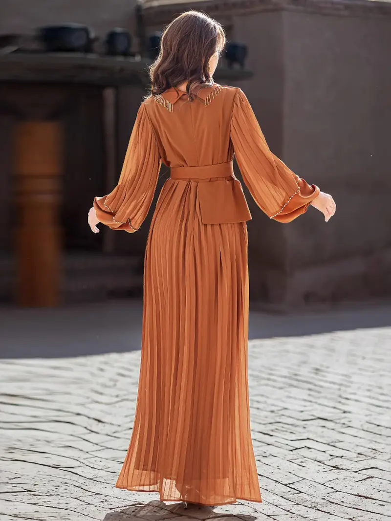 Elegant Long Sleeve Brown Maxi Dress
