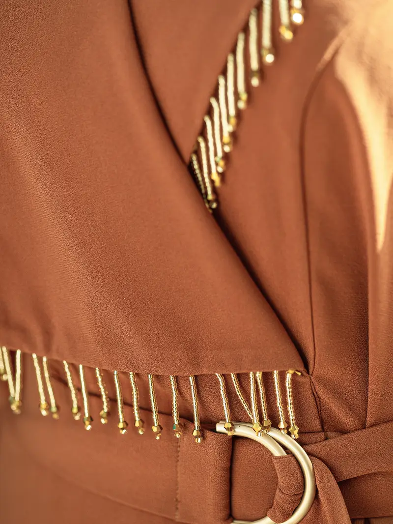 Elegant Long Sleeve Brown Maxi Dress