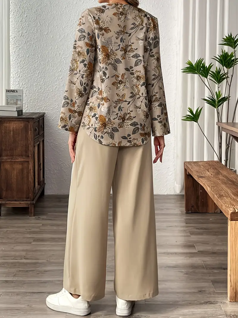 Floral Printed Blouse and Wide Pants Set
