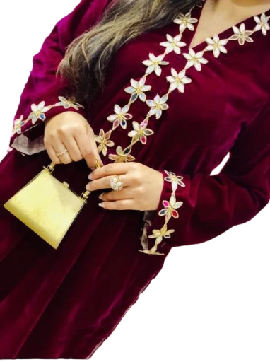 Elegant Maroon Embroidered Dress