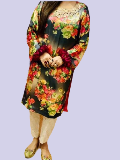 Floral Print Silk Kurti