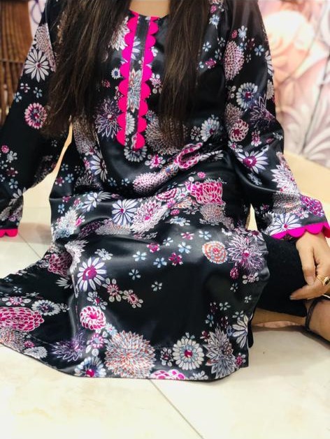 Floral Patterned black silk kurta